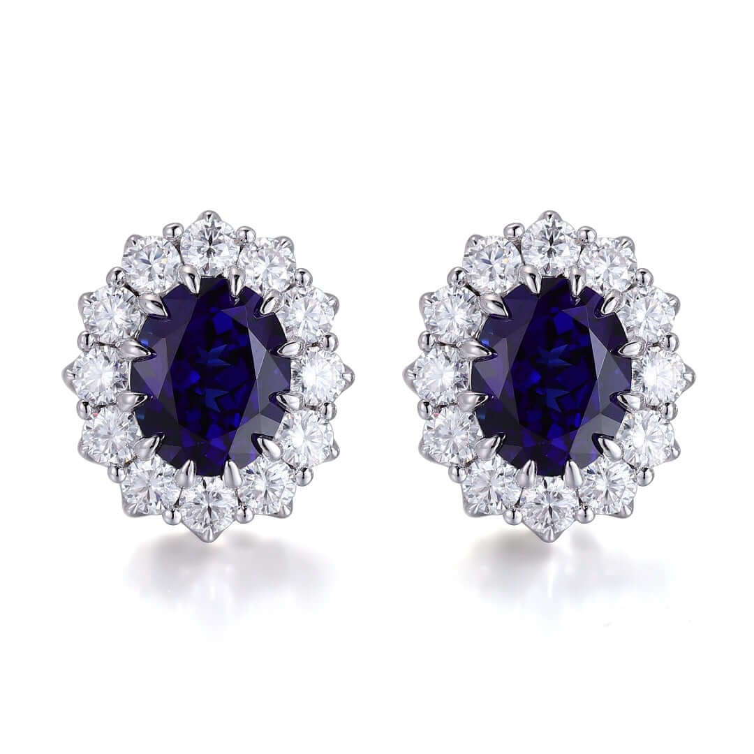 Viviana Halil Women's Gold / White The Yahara Earrings Lab Blue Sapphire With Moissanite Halo In White Gold