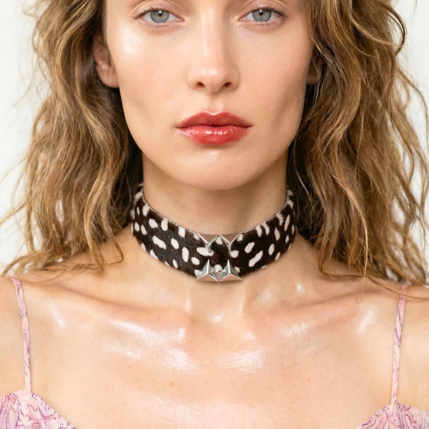 Untamed Chocker Necklace Brown Bambi Print With Silver Clasp