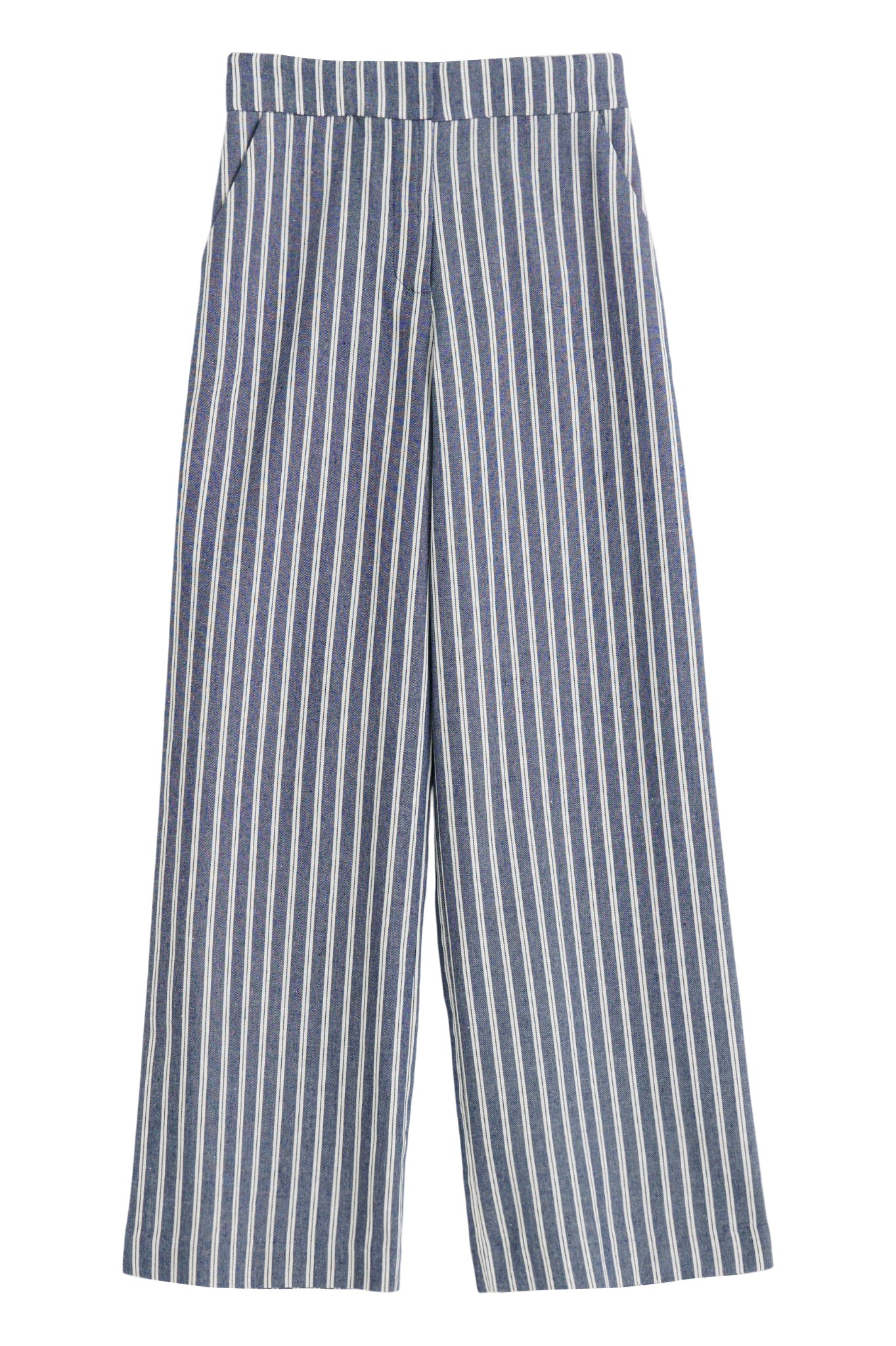 Women's Tilde Ticking Stripe Straight Cut Trouser - Navy And White | Extra Small | Louche