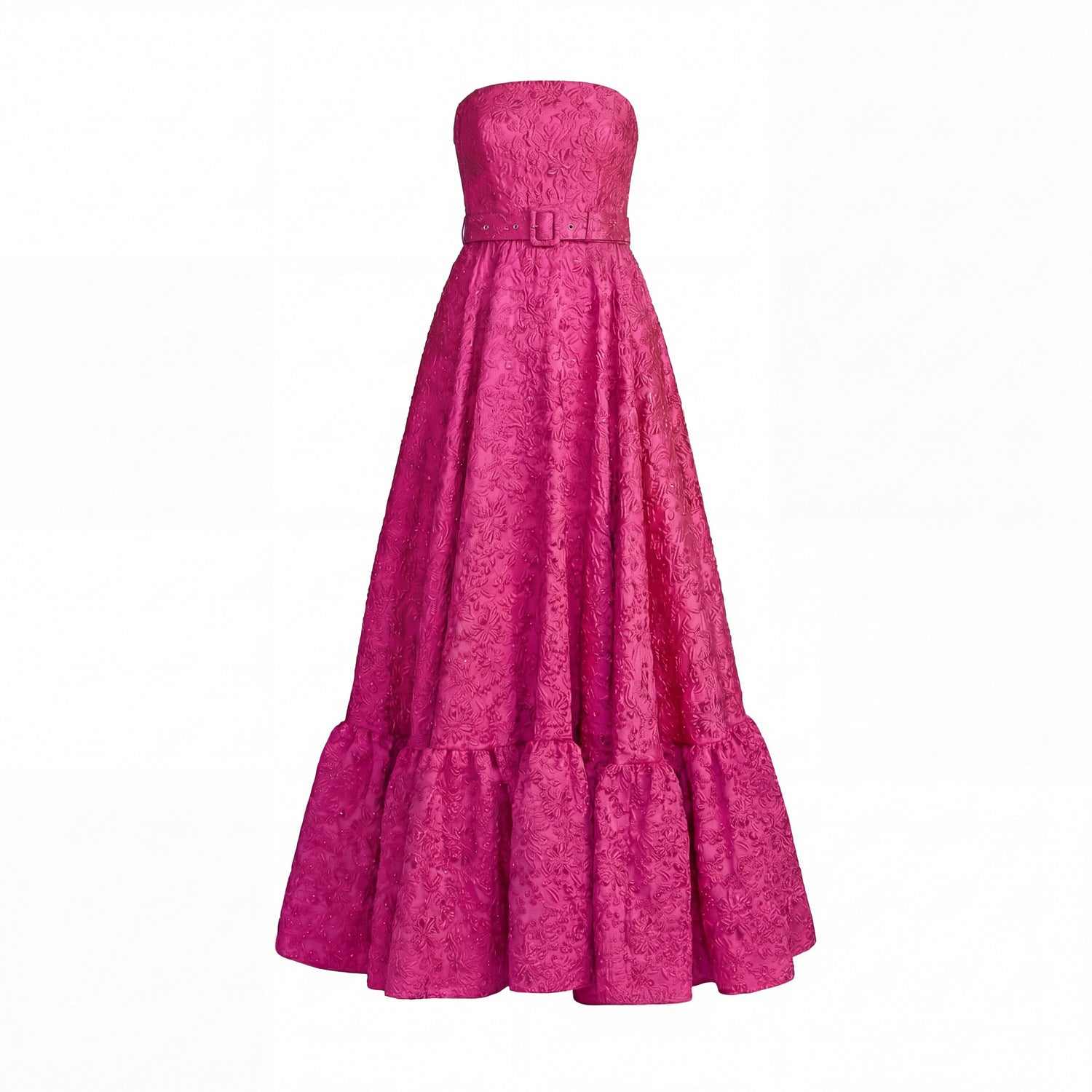 Strapless Floral Brocade Ball Gown With Belt | Mac Duggal | Wolf & Badger