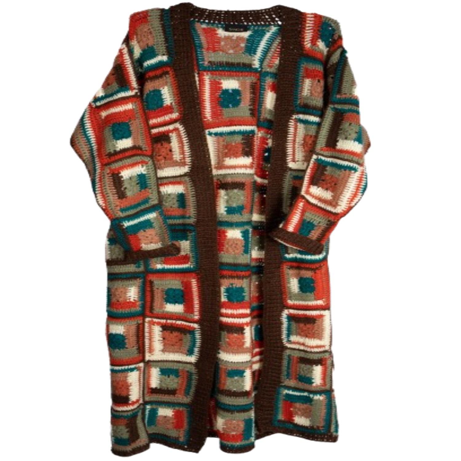 Saachi Women's Crochet Long Cardigan Marrakesh Brown Jacket In Brown
