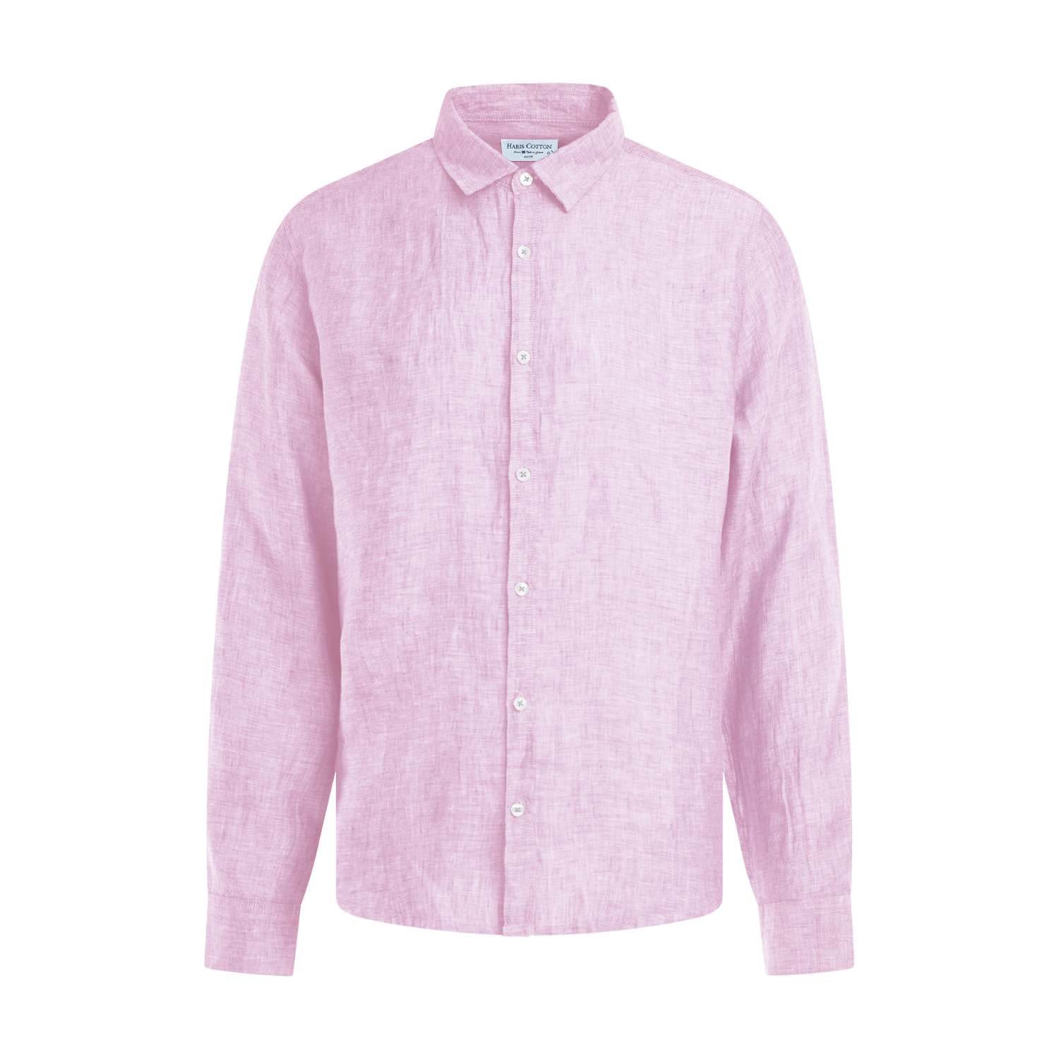 Men’s Pink / Purple Linen Melange Basic Long-Sleeved Shirt - Pink Melange Extra Large Haris Cotton