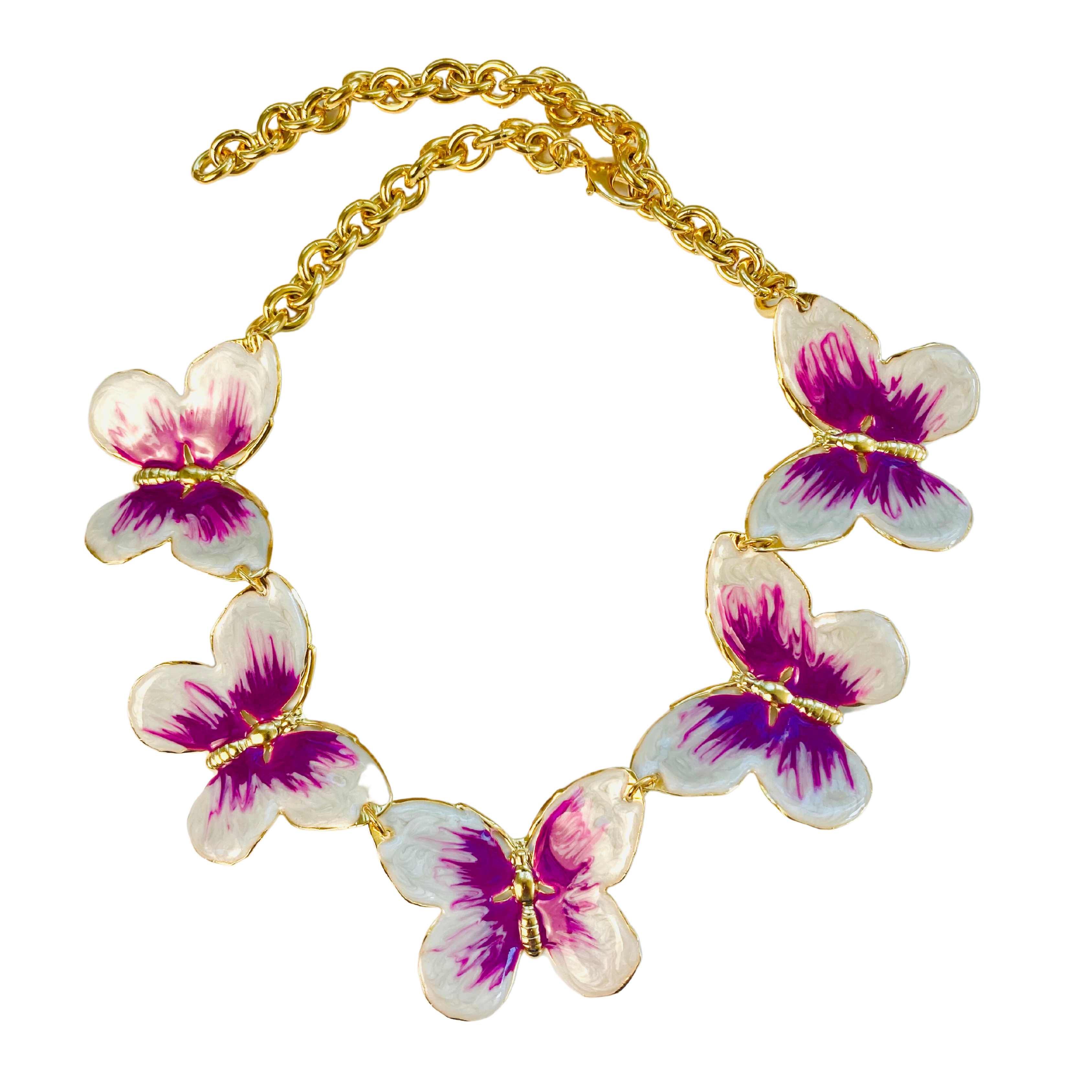 The Pink Reef Women's Pink / Purple Oversized Butterfly Necklace In Pearl & Purple In Gold
