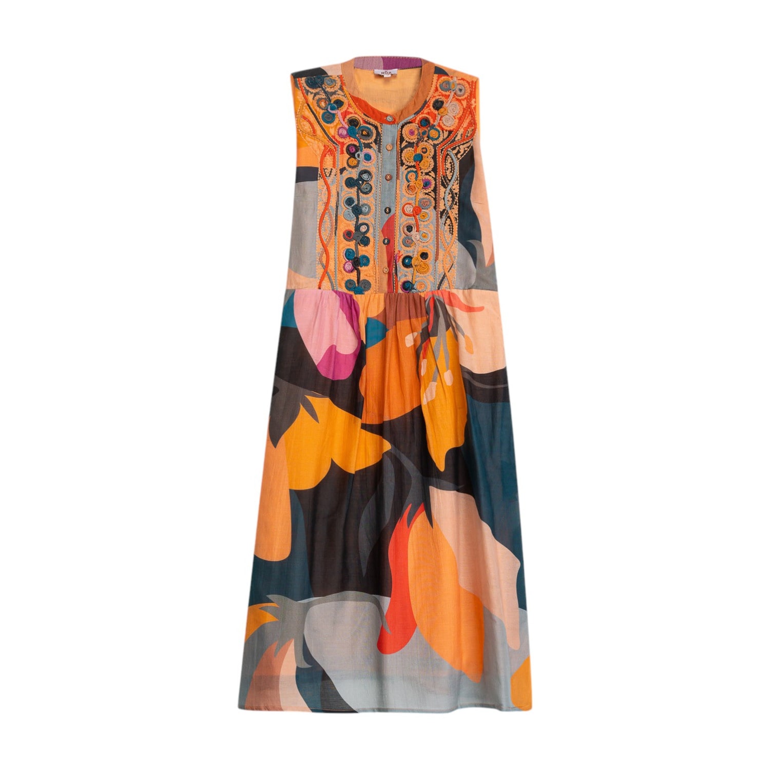 Niza Women's Wide Short Dress Naima In Blue/orange