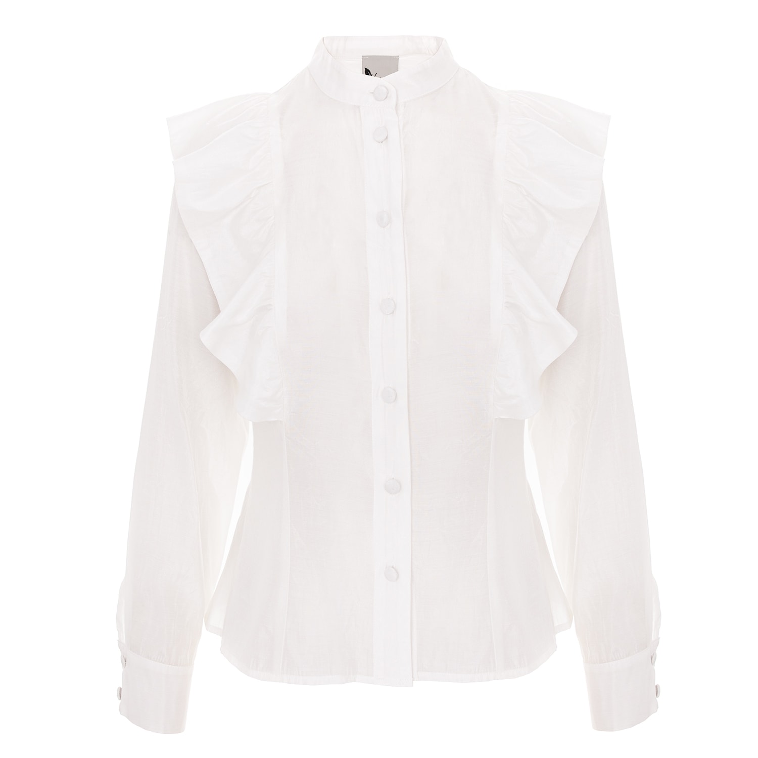 Women’s White Shantung Silk Blouse With Ruffles Large Monarh