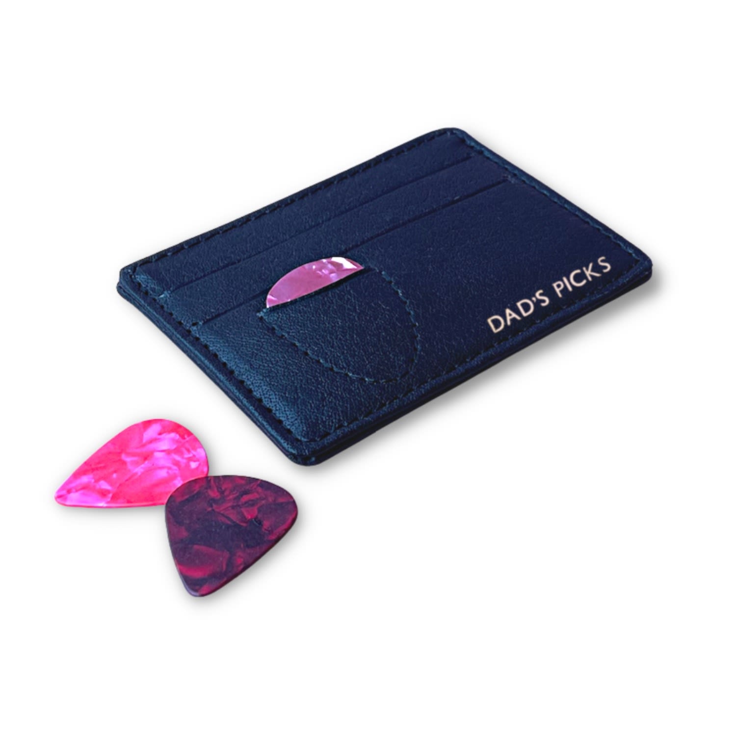 Vida Vida Men's Black Guitar Plectrum Leather Card Holder - Dad's Picks In Blue