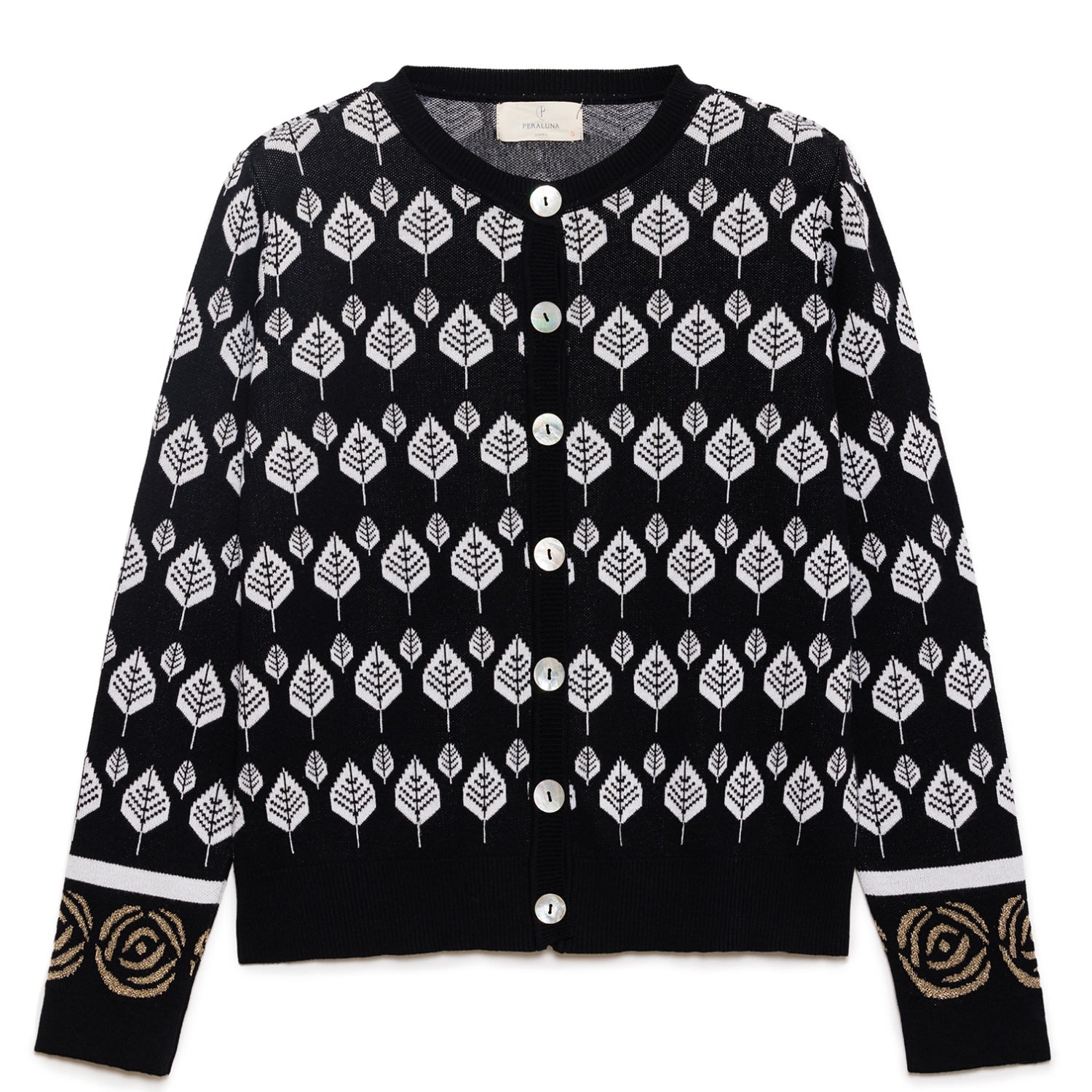 Peraluna Women's Black / White Thelma Jacquard Knit Cardigan In White/black
