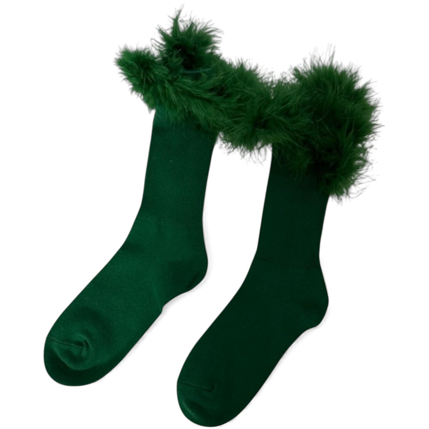 High Heel Jungle By Kathryn Eisman Women's Frou-frou Faux Fur Trim Combed Cotton Socks Green