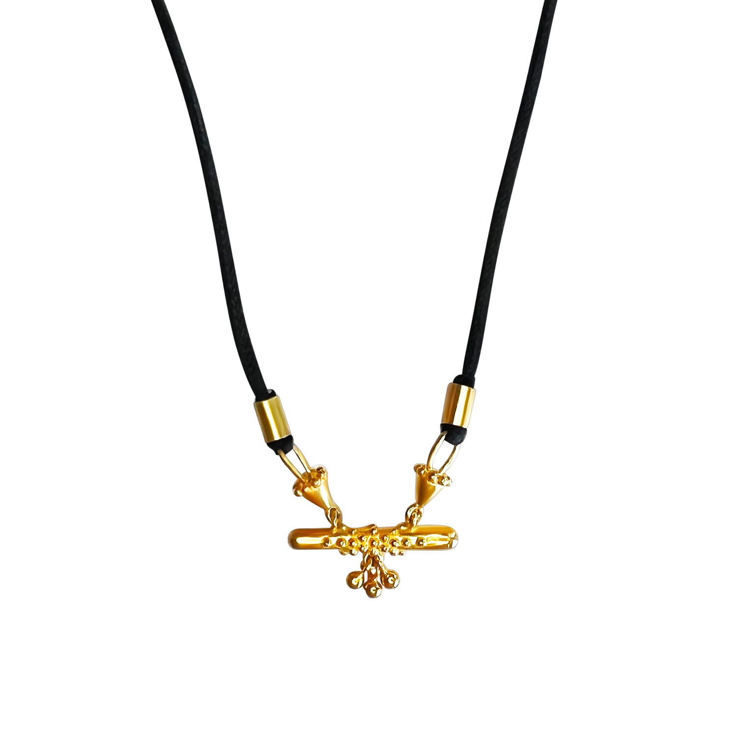 Rize Women's Black / Gold Bar Amulet Necklace - Gold Plated & Black Cord In Multi