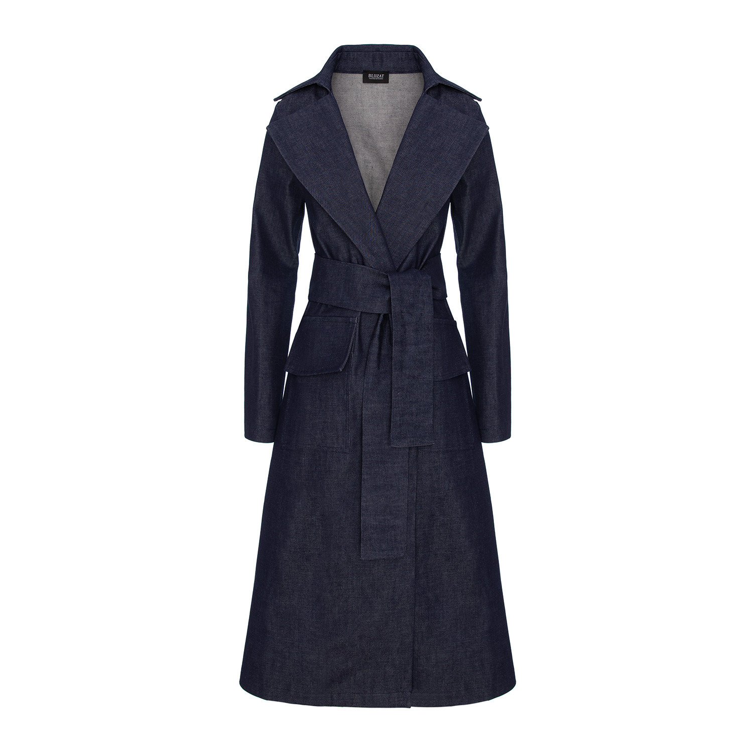 Bluzat Women's Blue Long Navy Denim Trench Coat