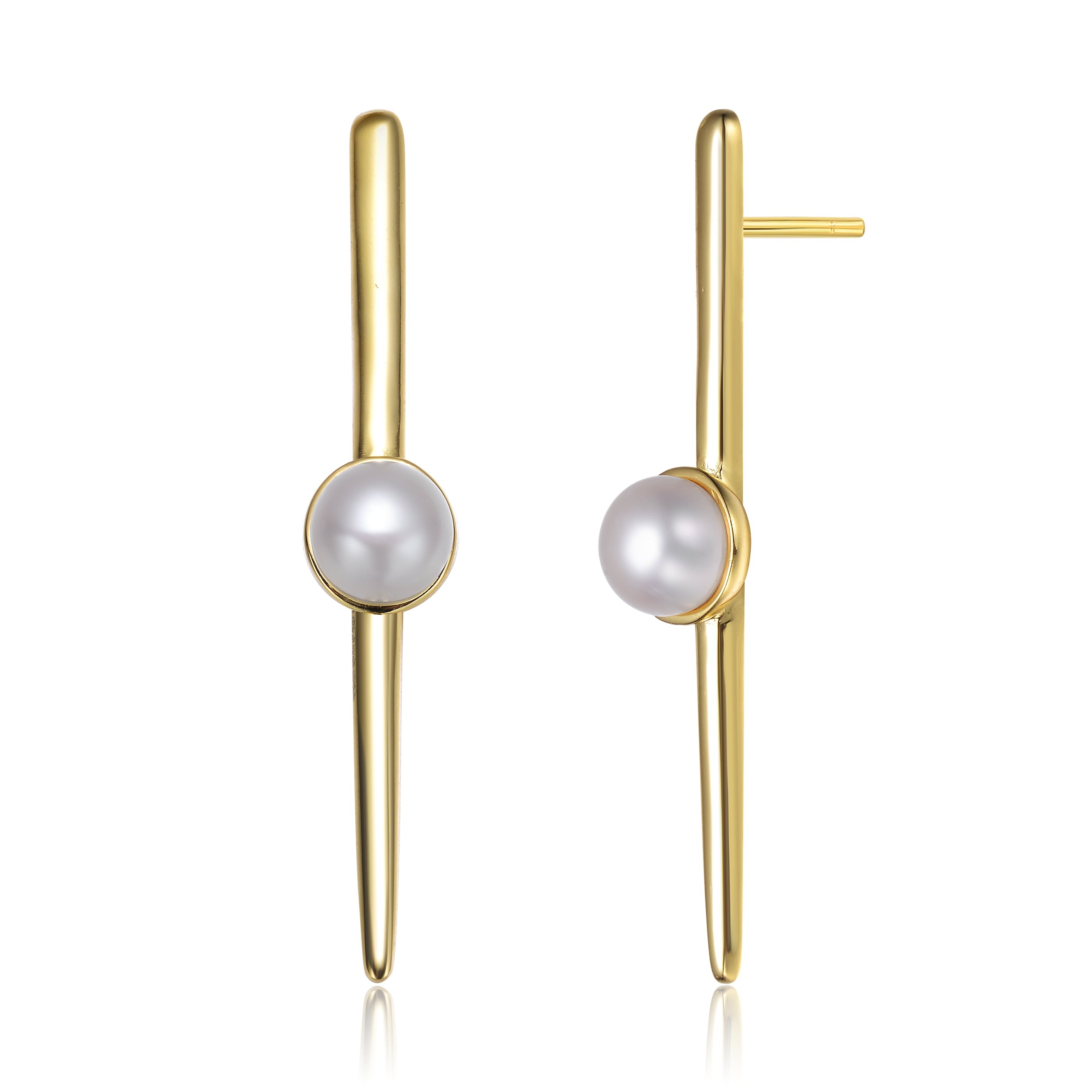 Women’s Gold / White Delphine Golden Drop Pearl Earrings Genevive Jewelry