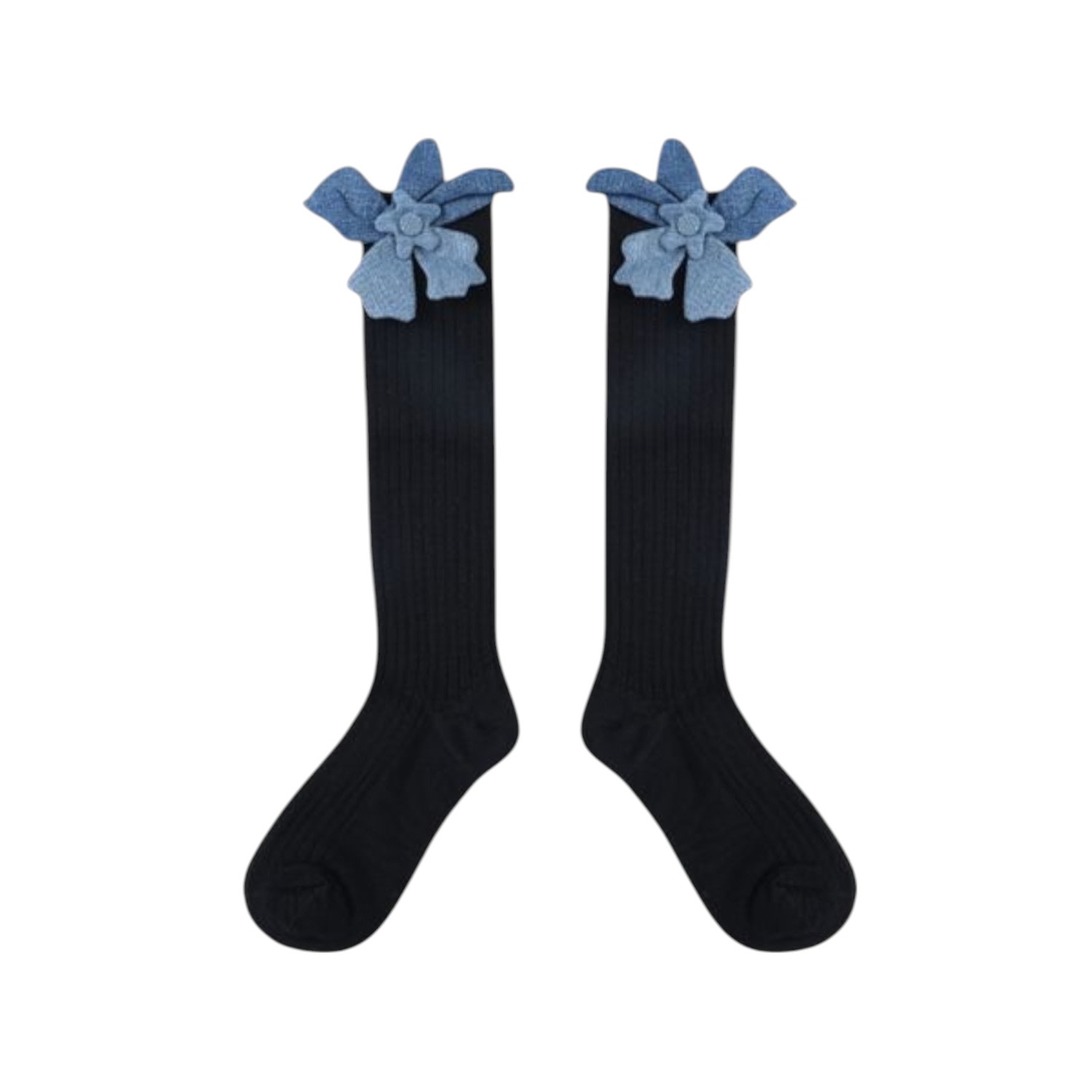 High Heel Jungle By Kathryn Eisman Women's Black / Blue Denim Flower Tall Socks