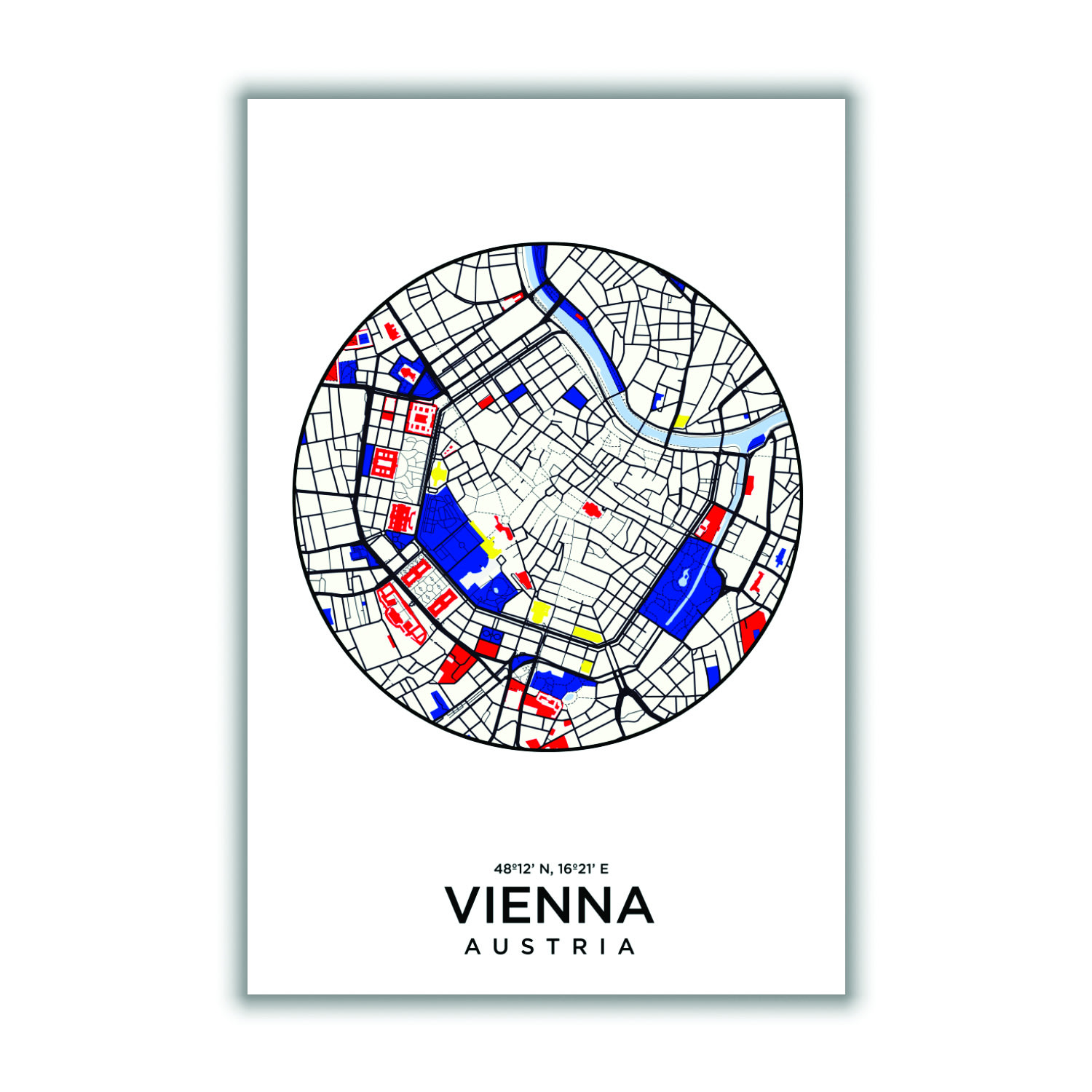 Black Map Of Vienna A4 210 X 297Mm Stanley Print House