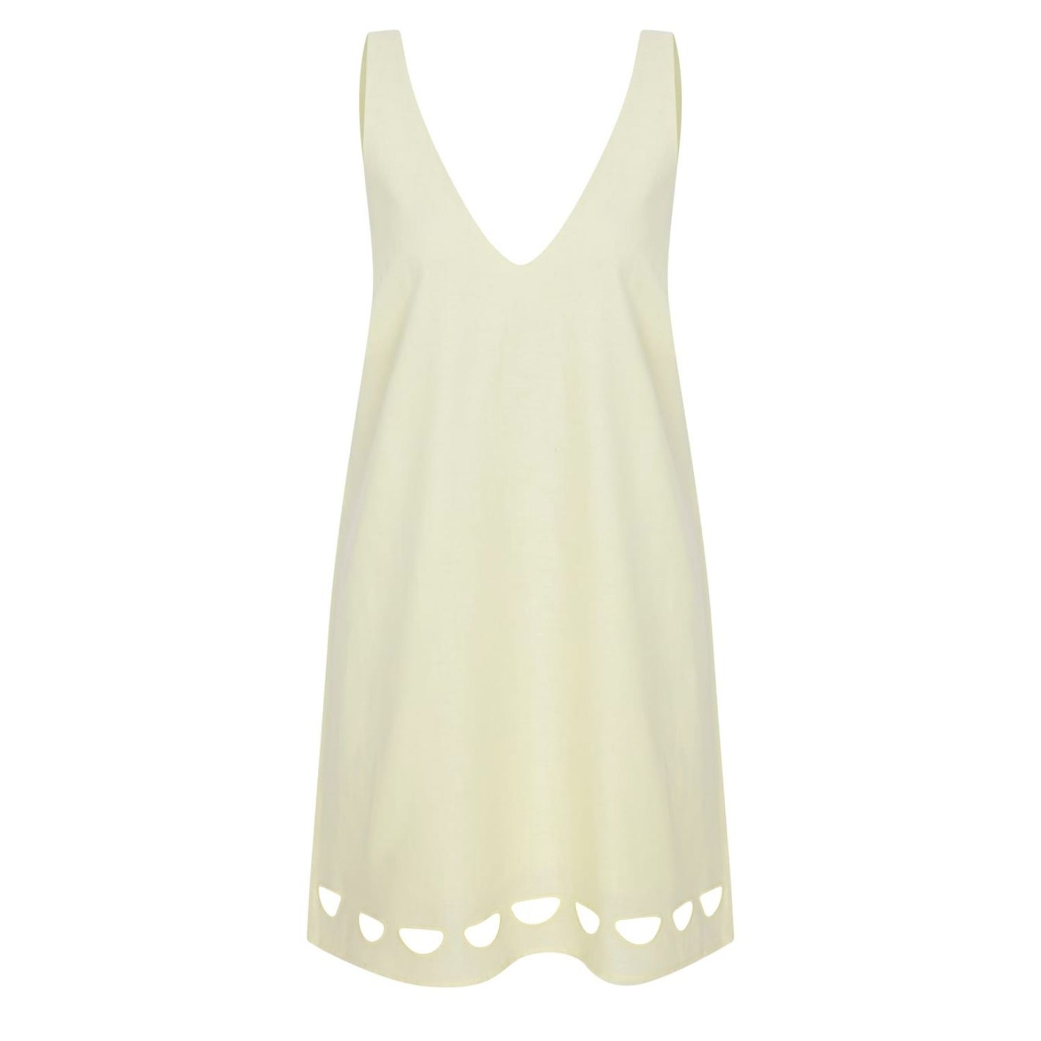 Women's Yellow Desert Dress - Linen Dress With Hem Embroidery - Lemon Cream | Large | Thisisu Collection