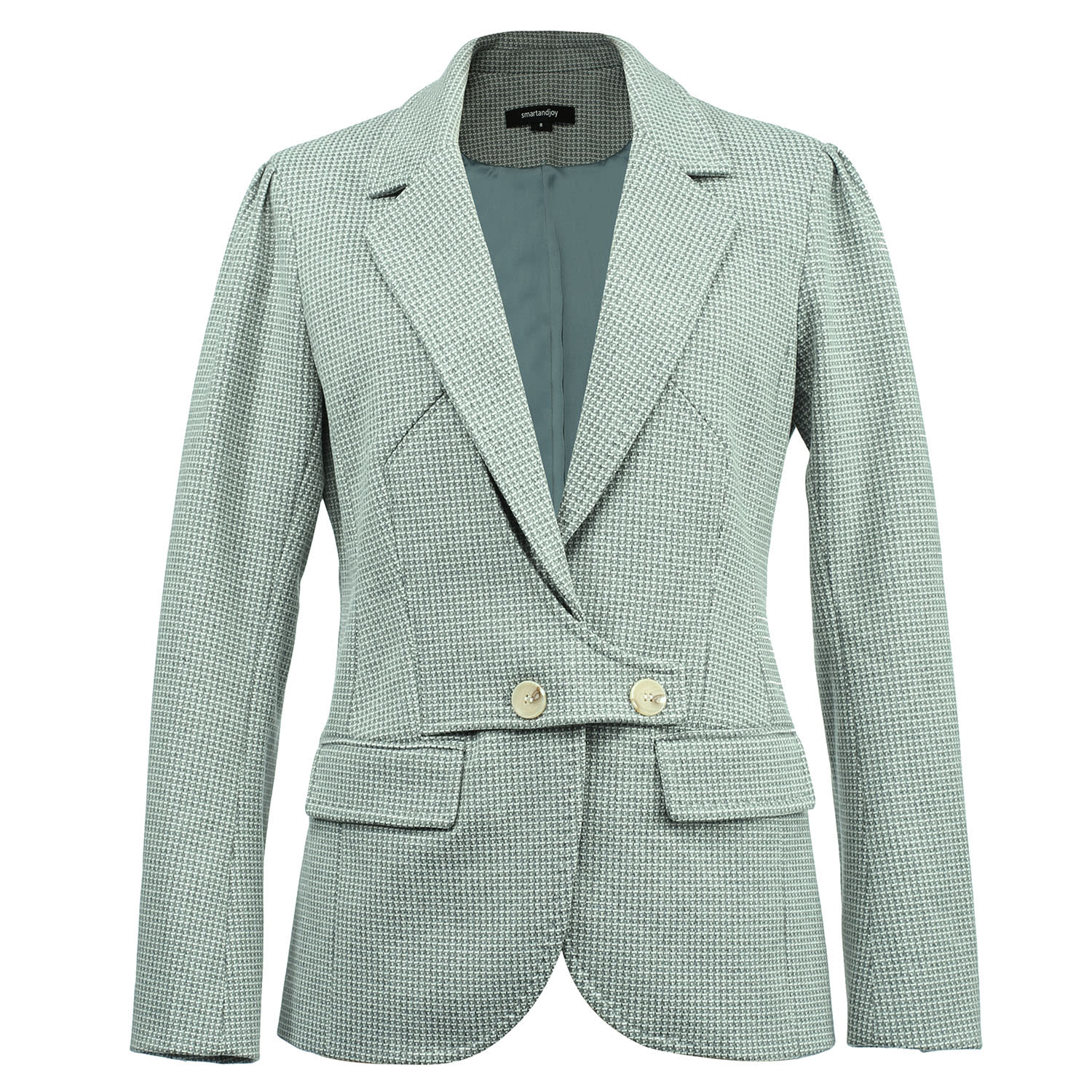 Smart And Joy Women's Micro Houndstooth Strap-on-side-waist Jacket - Green In Green