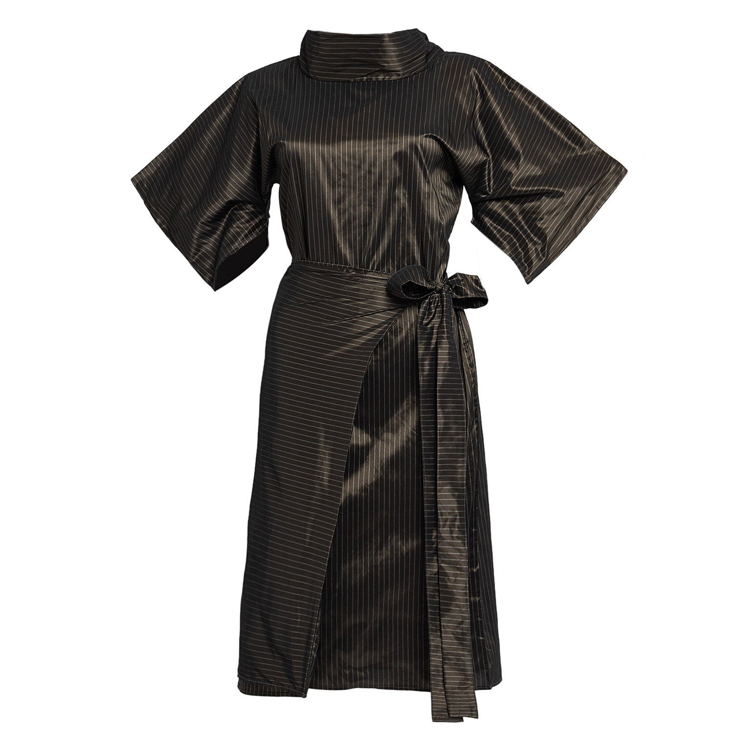 Bianca Popp Women's Brown / Silver Nunnery Dress In Brown Taffeta With Silver Stripes In Brown/silver