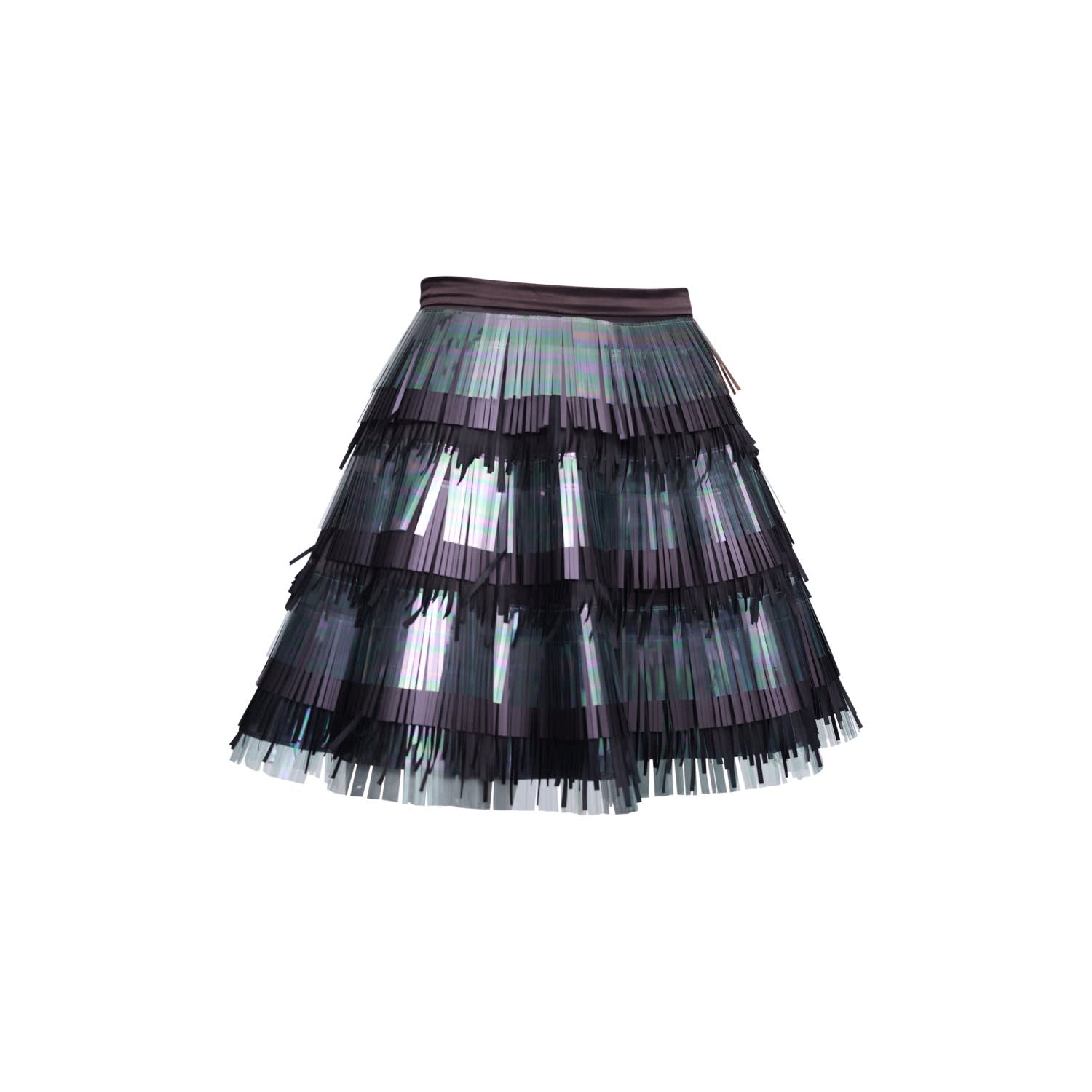 Mov Women's Eco-chic Fringe Mini A-line Black Skirt – Sustainable Style Redefined In Black