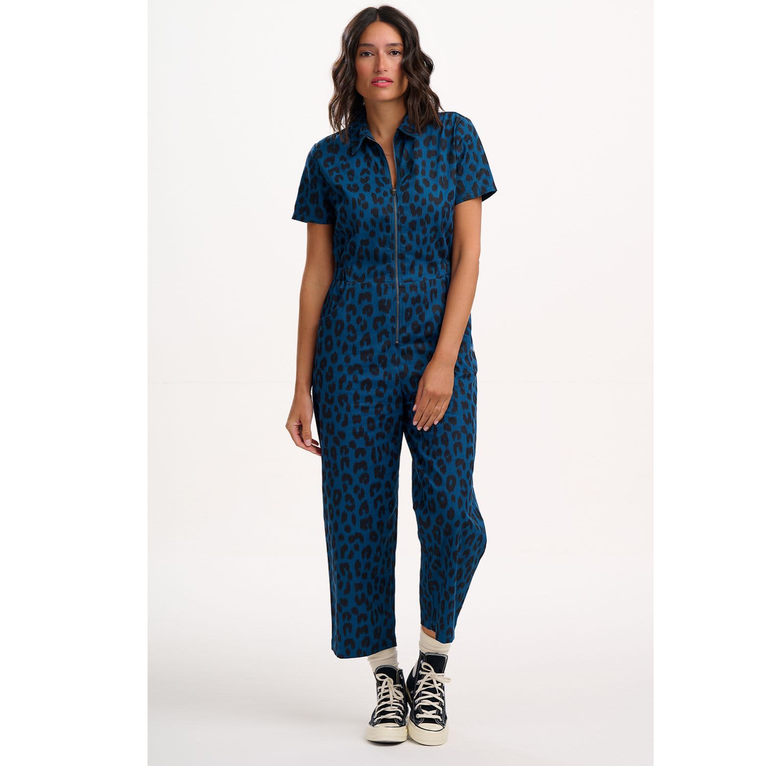 Cora Cropped Jumpsuit Petrol Navy, Ikat Leopard | Sugarhill