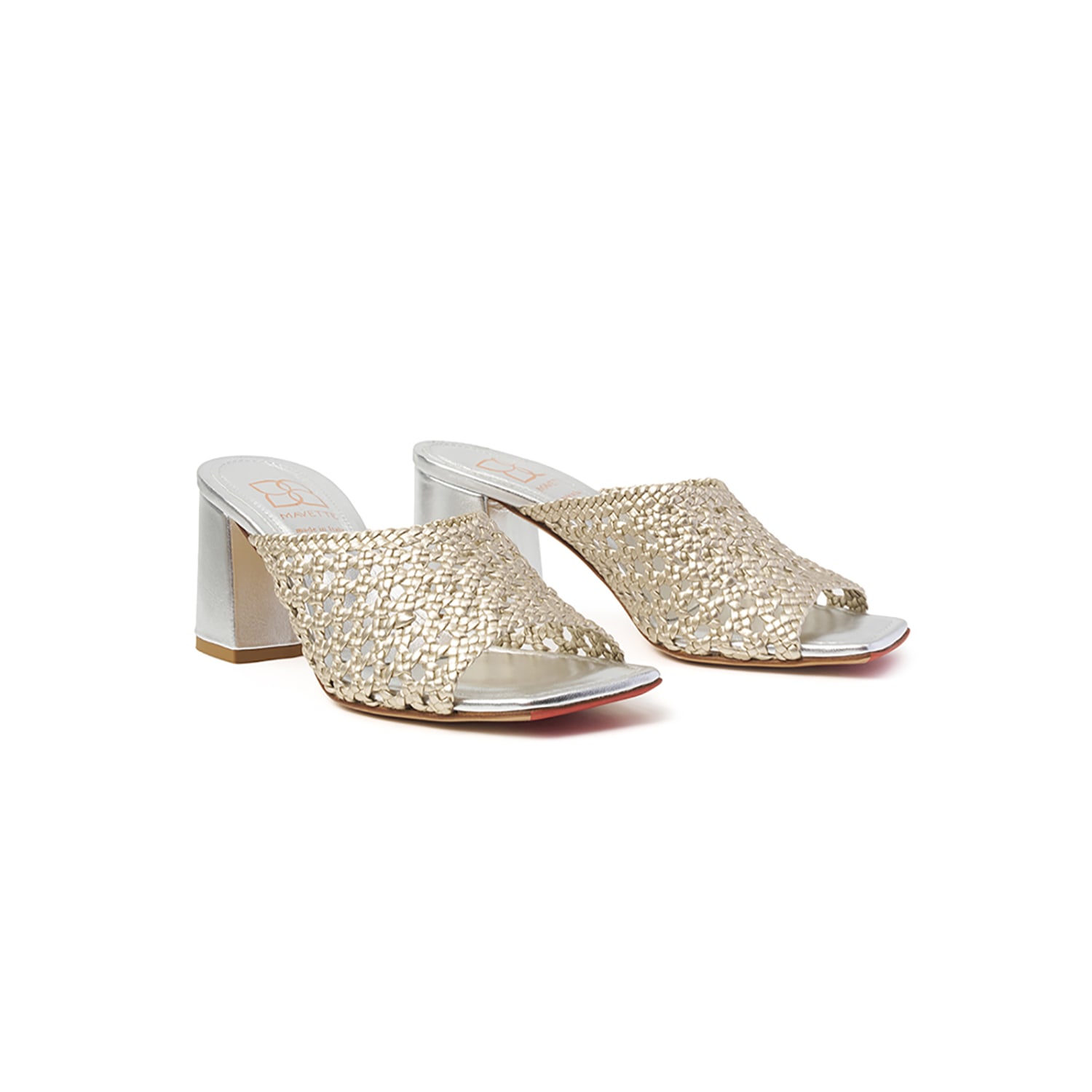 MAVETTE WOMEN'S SILVER AREZZO SLIDE - METALLIC HAND-WOVEN LEATHER