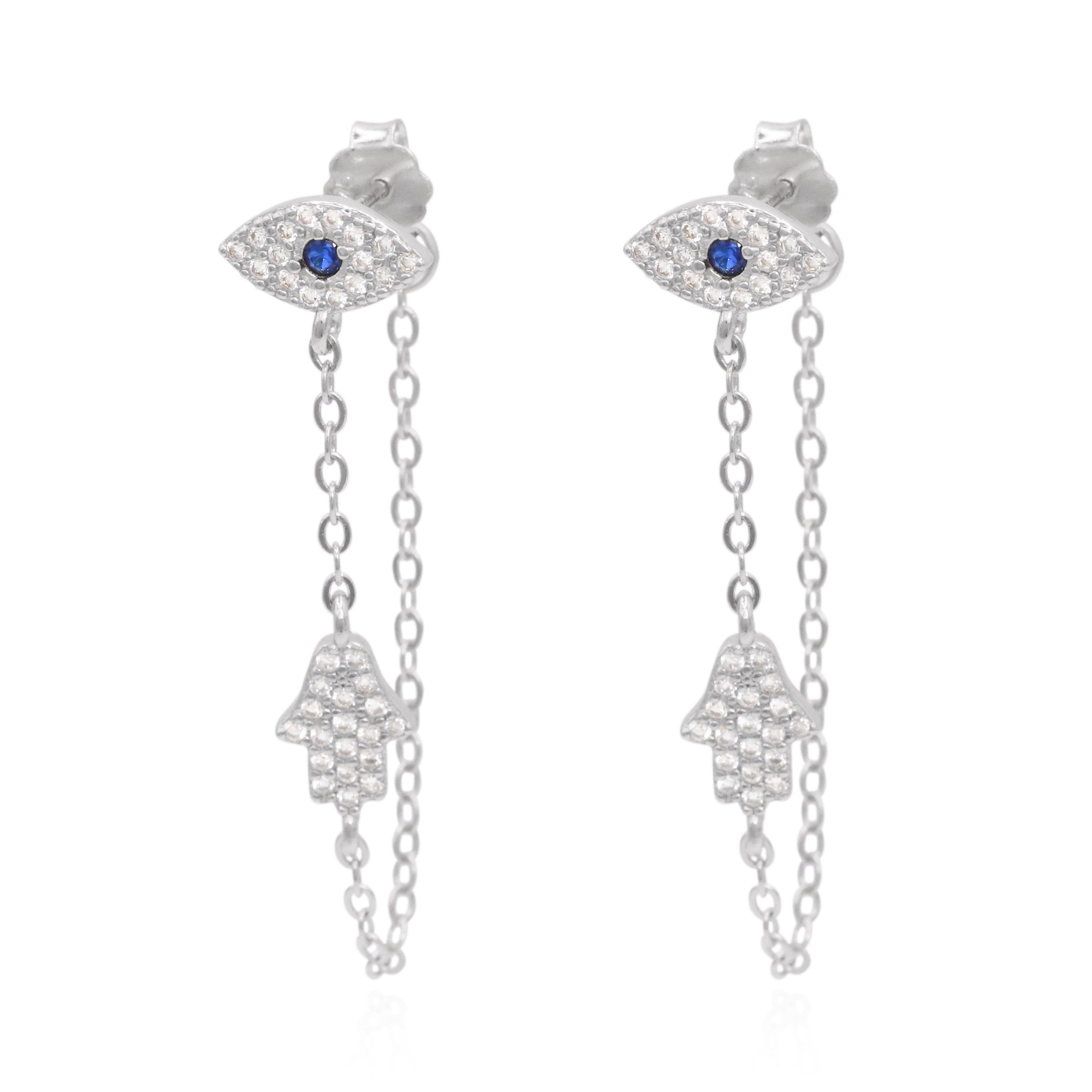 Luna Charles Women's Iris Evil Eye Chain Drop Earrings  Sterling Silver