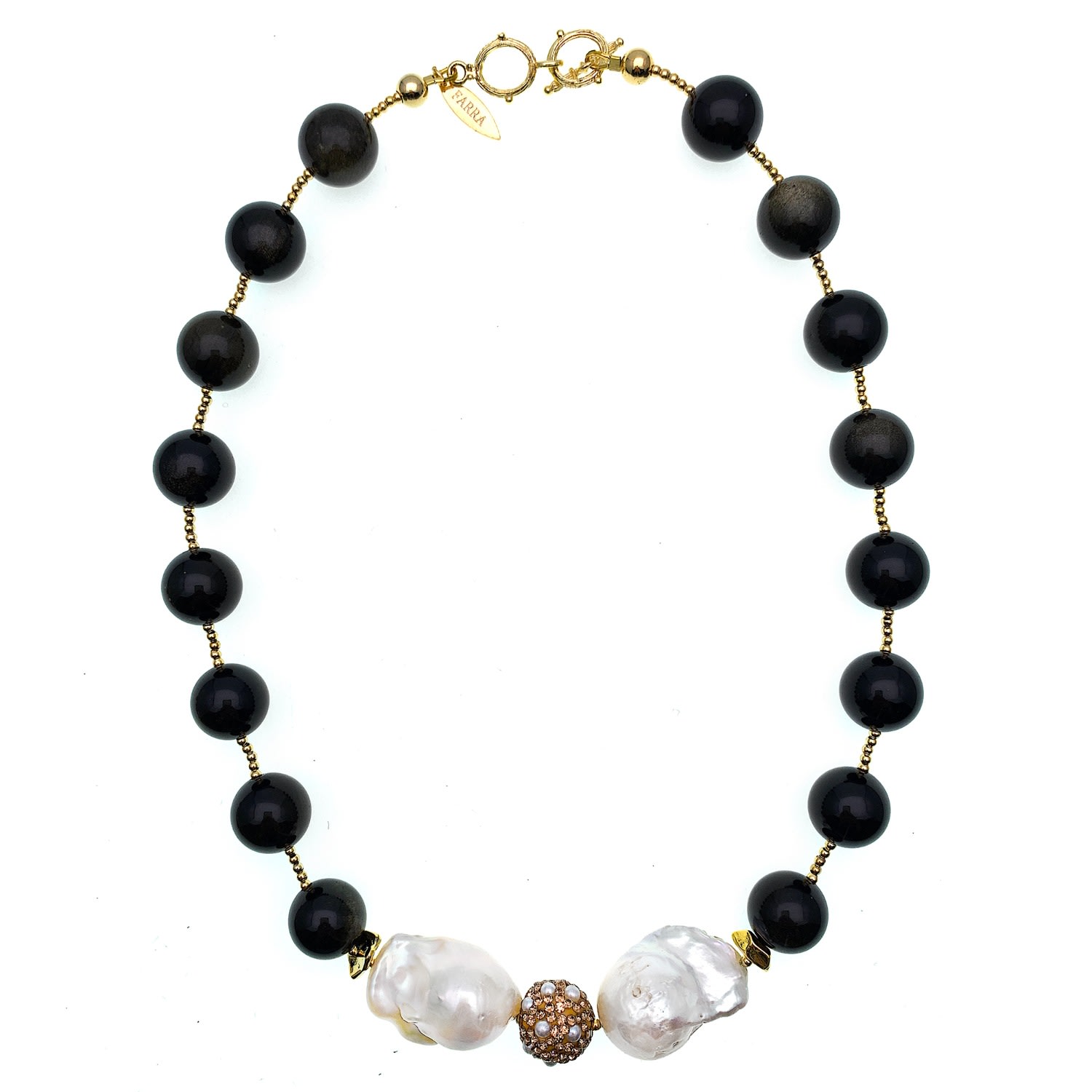 FARRA WOMEN'S BLACK GEMSTONE WITH BAROQUE PEARL STATEMENT NECKLACE