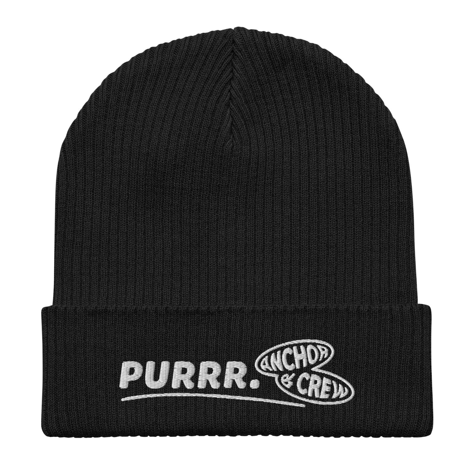 Anchor & Crew Black Purrr Gen. Organic Cotton Embroidered Beanie - Women In Black