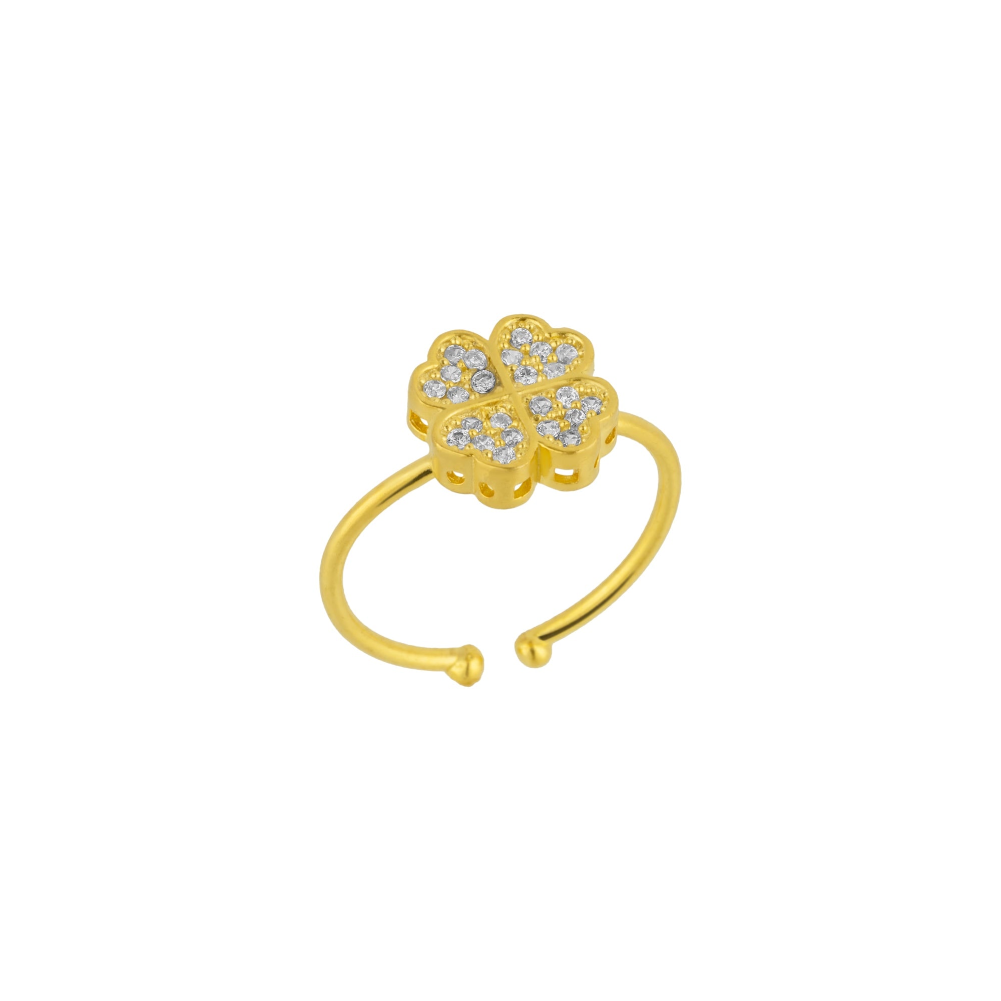 Mejoma Women's Gold / White Four Leaves Clover Ring In Gold With White Gemstones