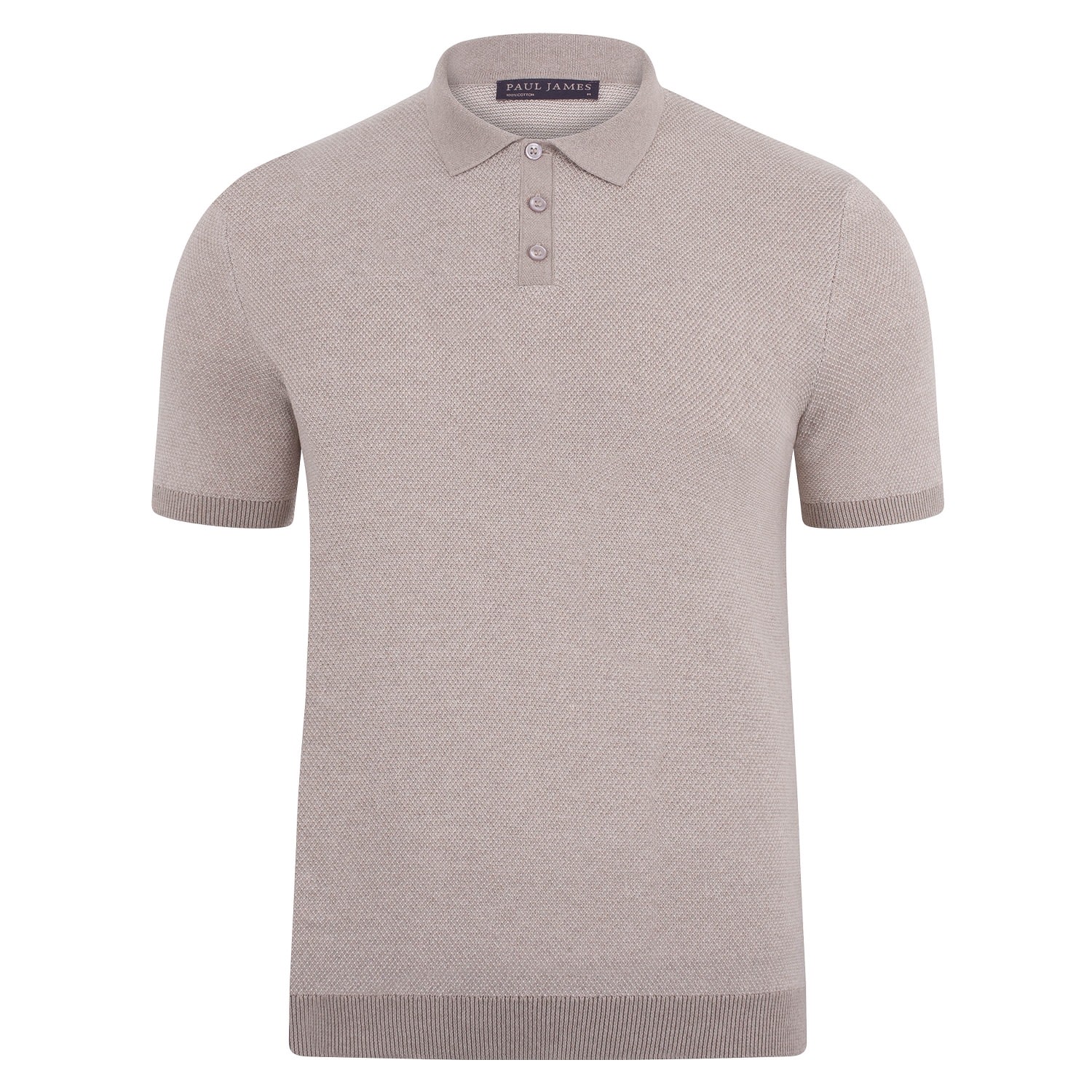 Paul James Knitwear Brown / White Mens Lightweight Cotton Pietro Two Tone Textured Polo Shirt - Fawn In Brown/white