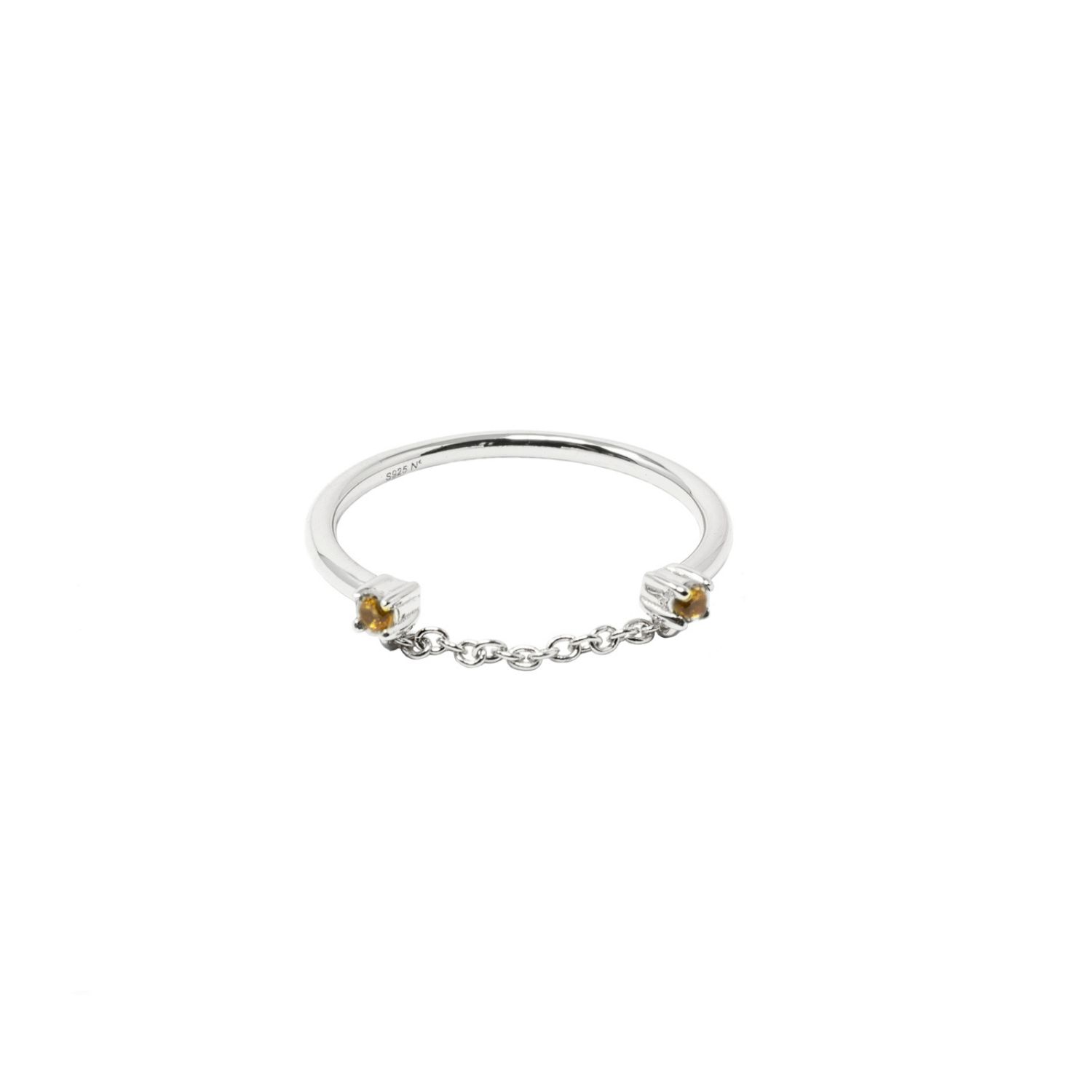 Nasi Silver Women's Twogether Chain Ring- Citrine, Silver In Silver
