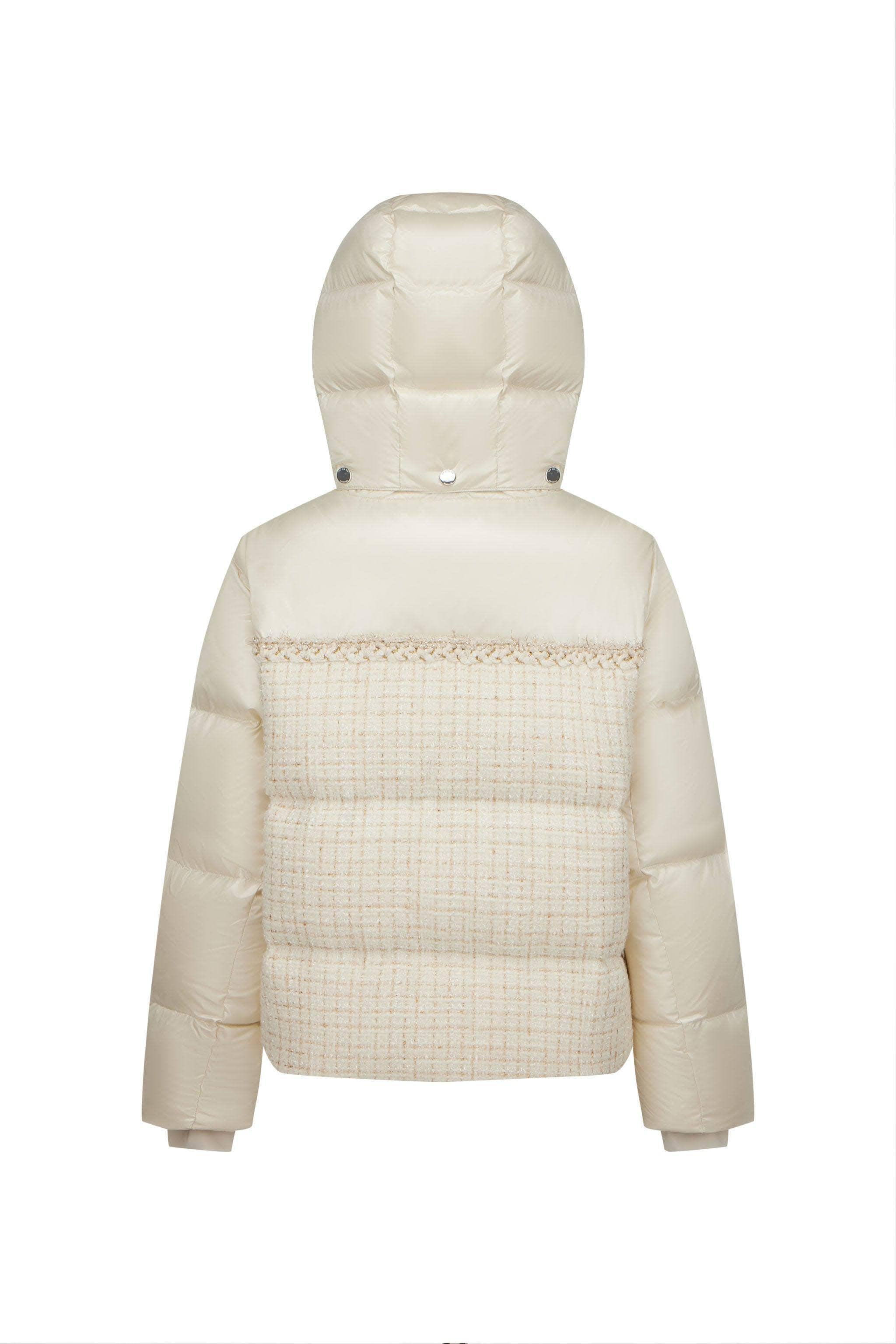 Womens Premium Puffer Goose Down Jacket- White And Gold Check