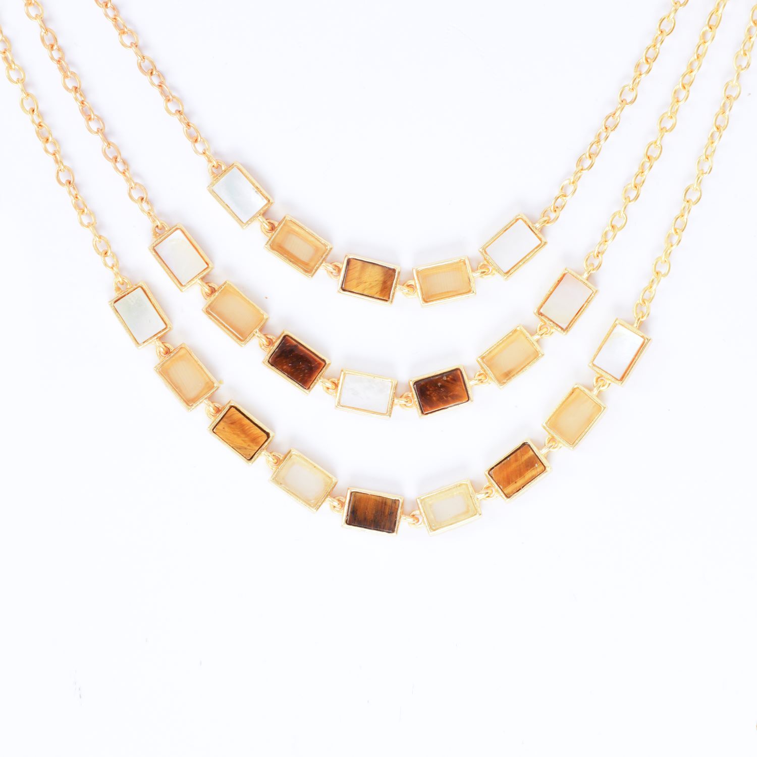 Lila Rasa Women's White / Brown / Gold Earthy Tone Triple Layer Necklace