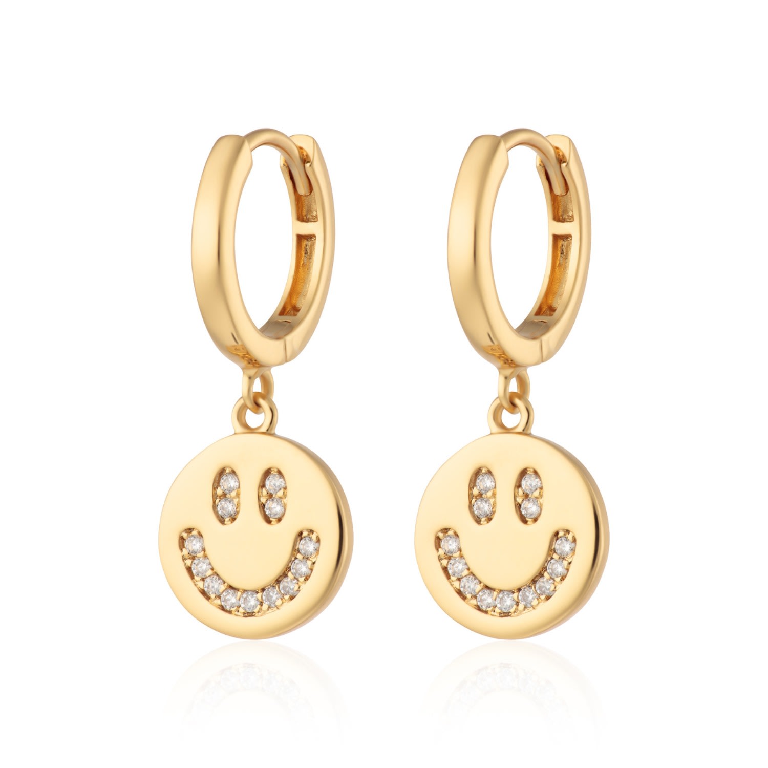 Women’s Gold Smiley Face Charm Hoop Earrings Scream Pretty