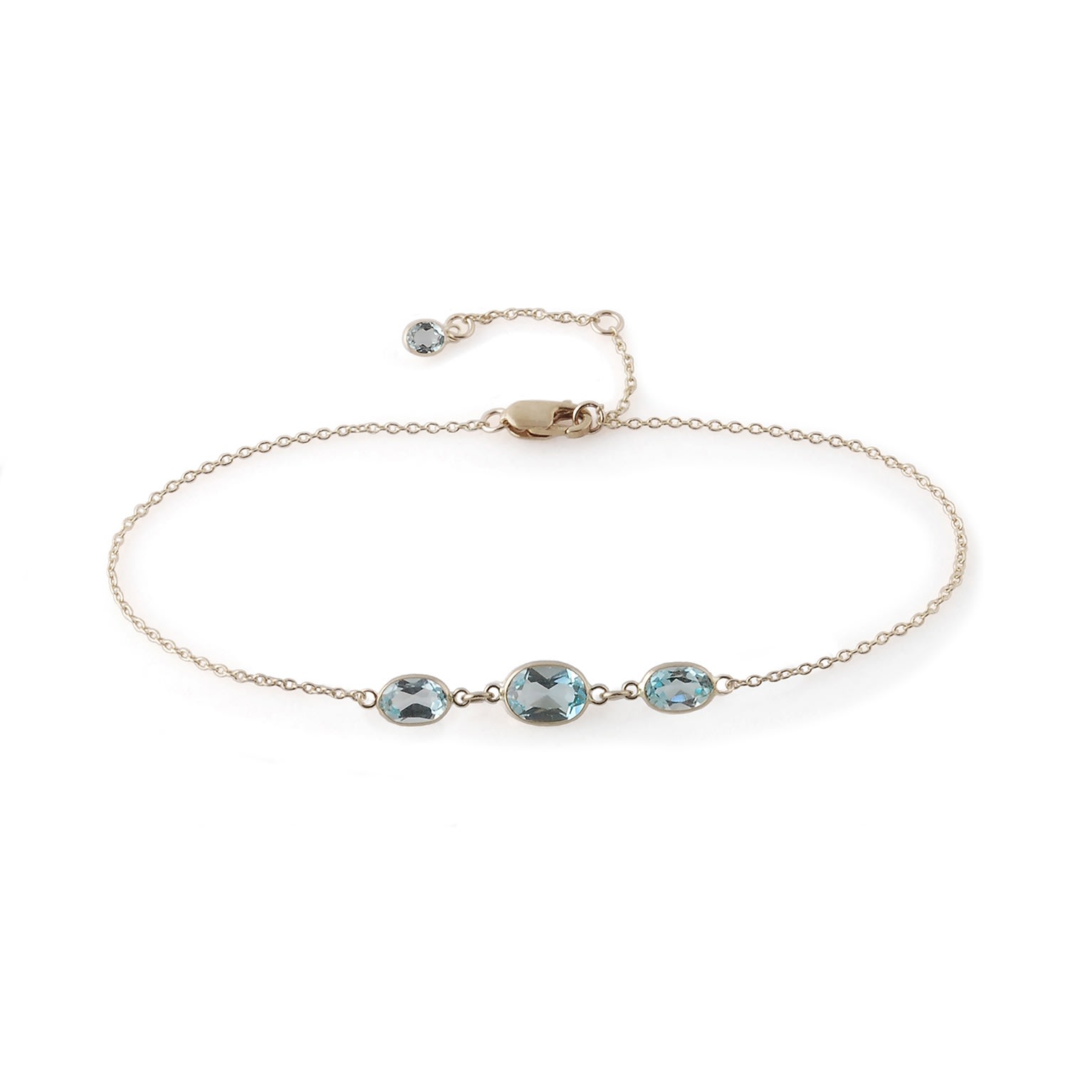 Women’s Blue / Silver Three Stone Bezel Set Blue Topaz Bracelet In 14 Karat White Gold Amy Gambill Designs