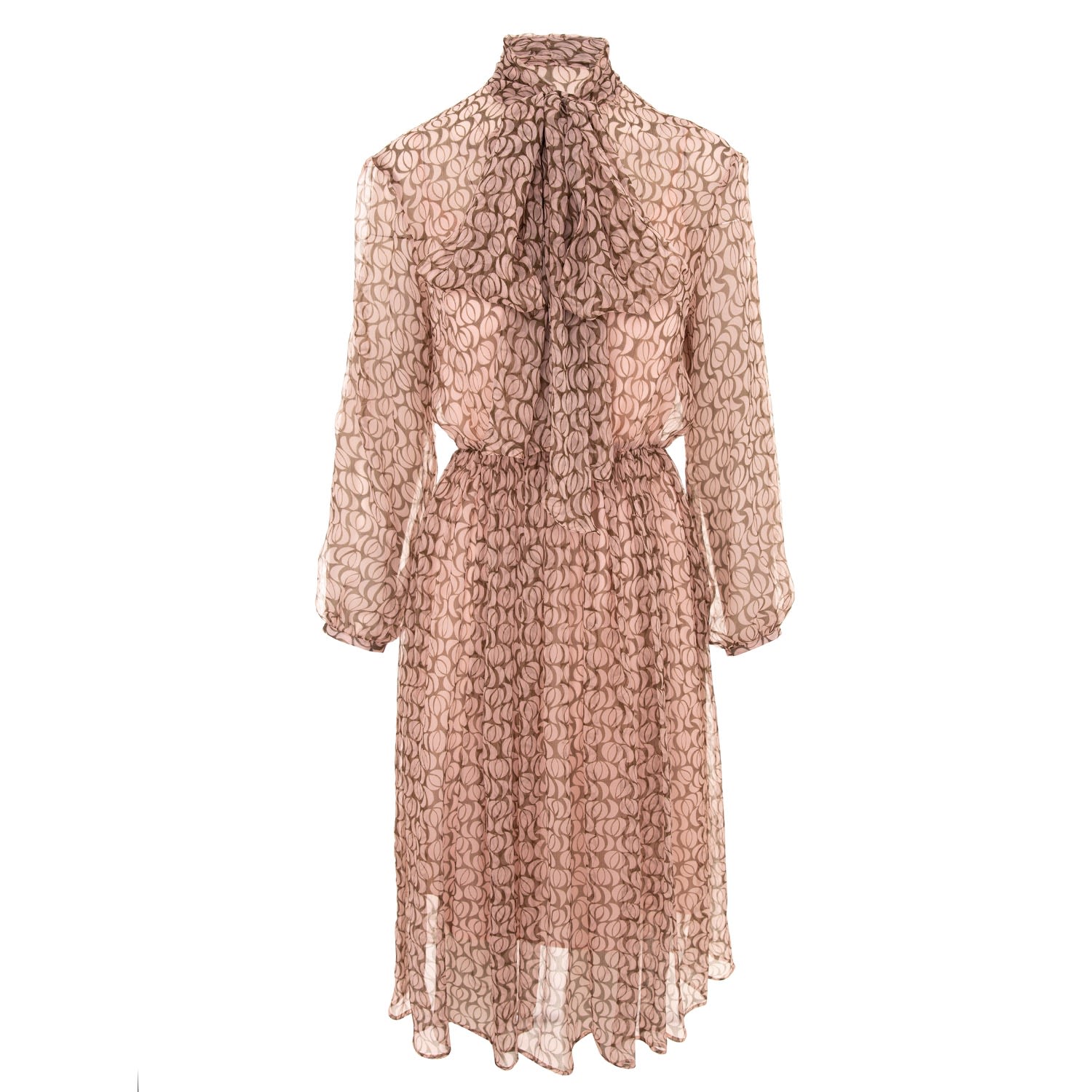 Noria Anis Women's Pink / Purple / Neutrals Plumeria Pussy-bow Silk Chiffon Midi Dress In Pink/purple