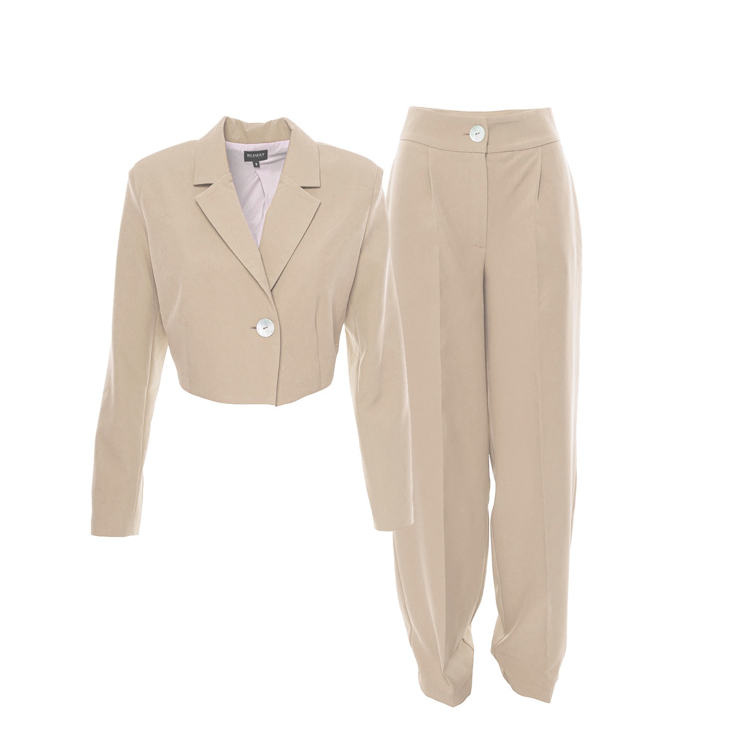 Women’s Neutrals Nude Male Inspired Suit With Cropped Blazer Small Bluzat