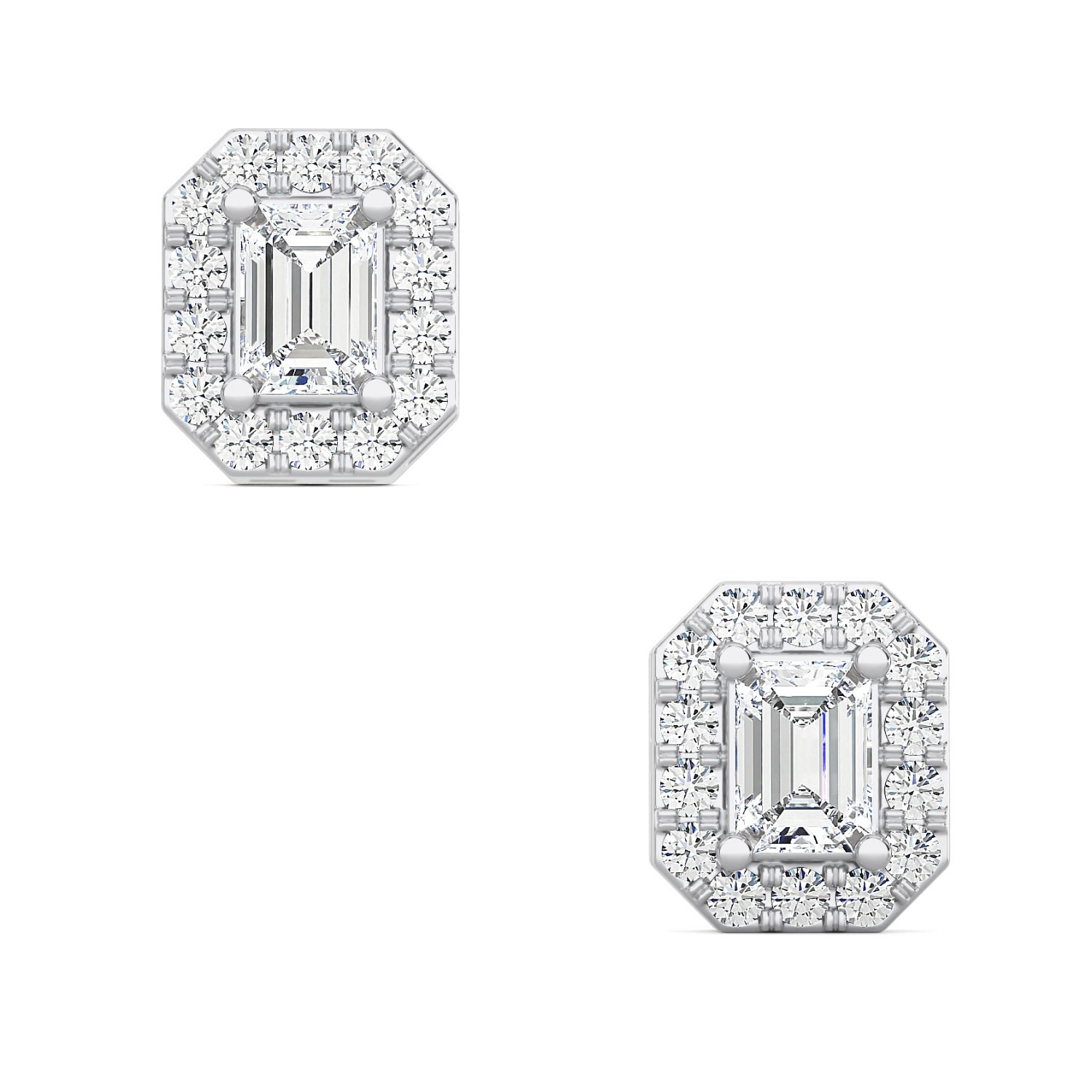 Women’s Emerald Cut Halo Diamond Stud Earrings Itara Jewelry