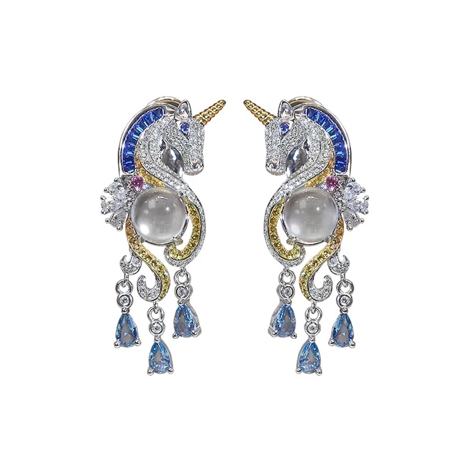 Jiaying Wang Wjy Studio London Women's White / Yellow / Orange Unicorn Jadeite Colored Diamond Earrings