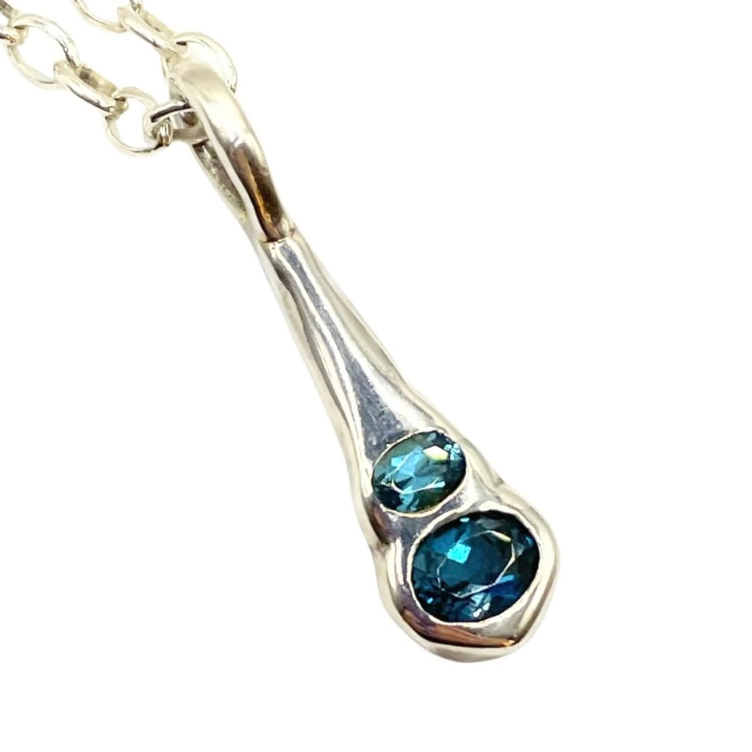 Amy Delson Jewelry Women's Blue / Silver Olivia - Dark, Light Blue Topaz Two Stone Silver Pendant Necklace