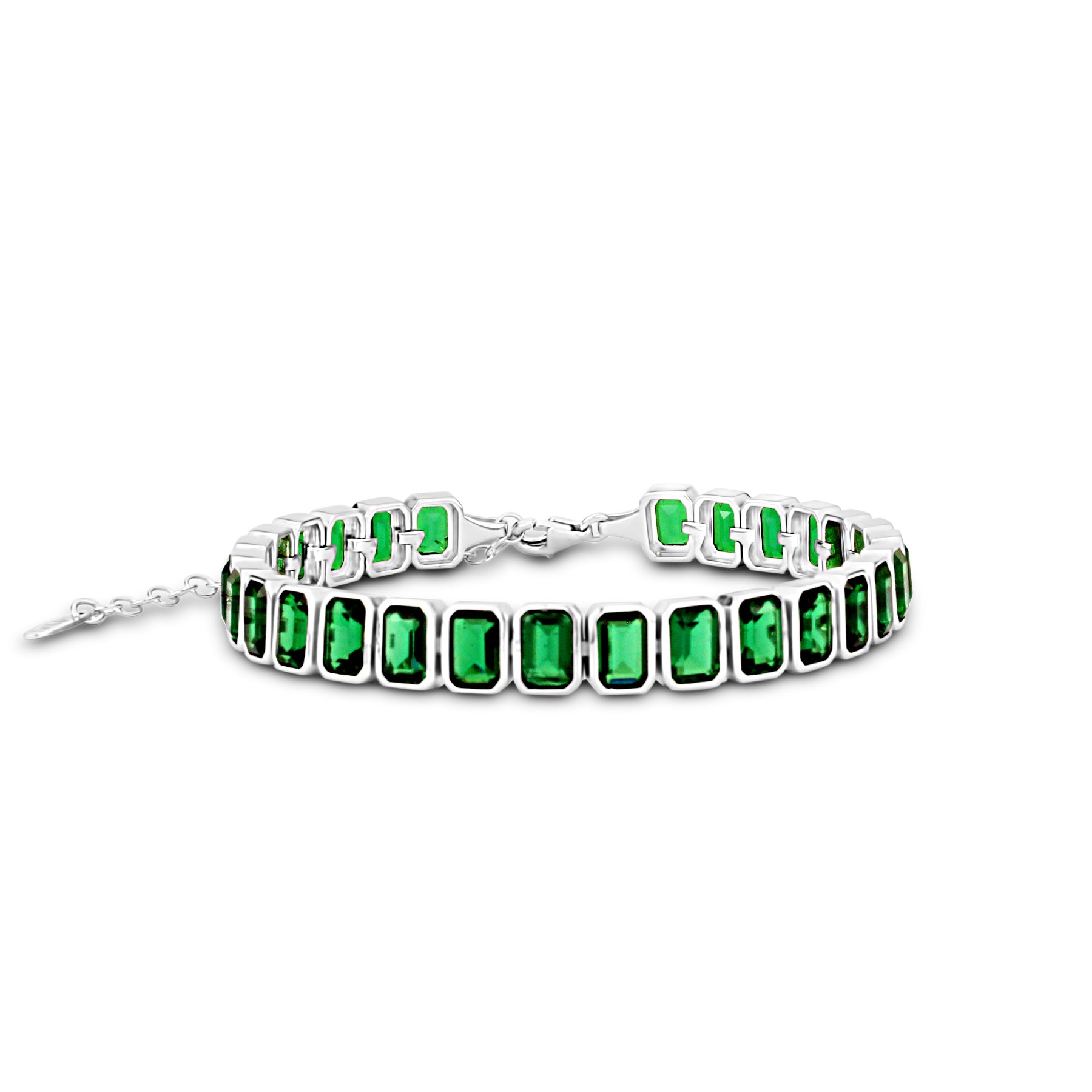 Women’s Green Bezel-Set Color Emerald Tennis Bracelet Shymi