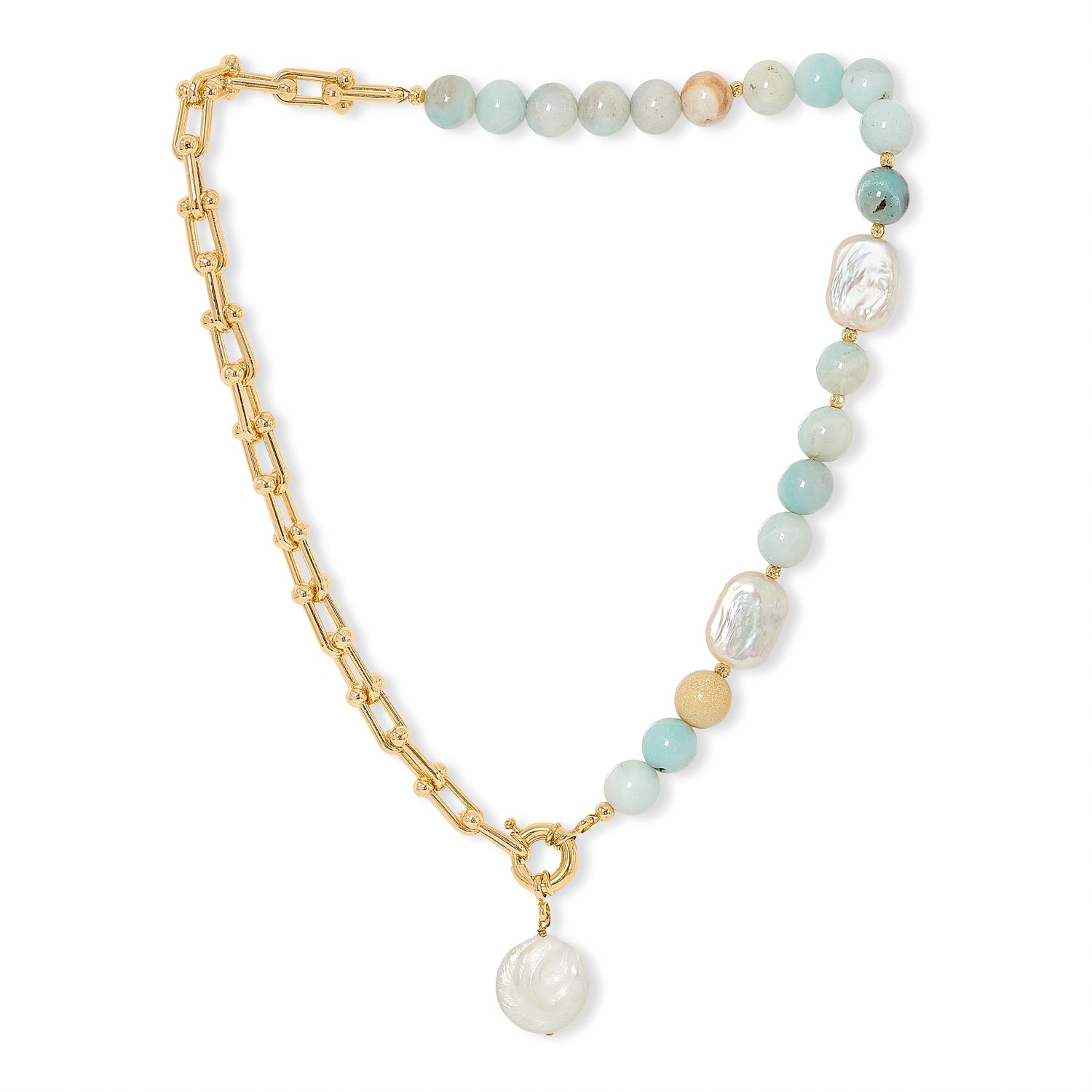 Women’s Blue / Gold Clara Chunky Gold Chain & Amazonite Necklace With Cultured Freshwater Pearl Drop Pearls of the Orient Online