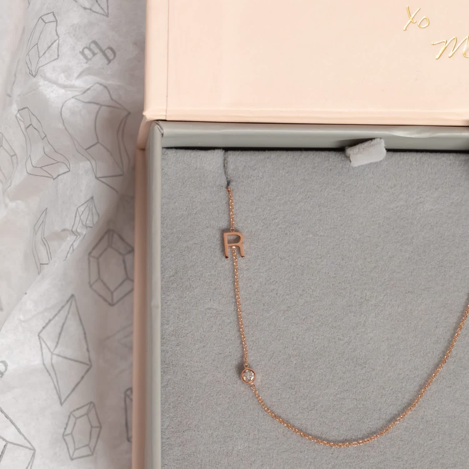 Rose Gold Mother of Pearl and Diamond Monograms Layering Necklace