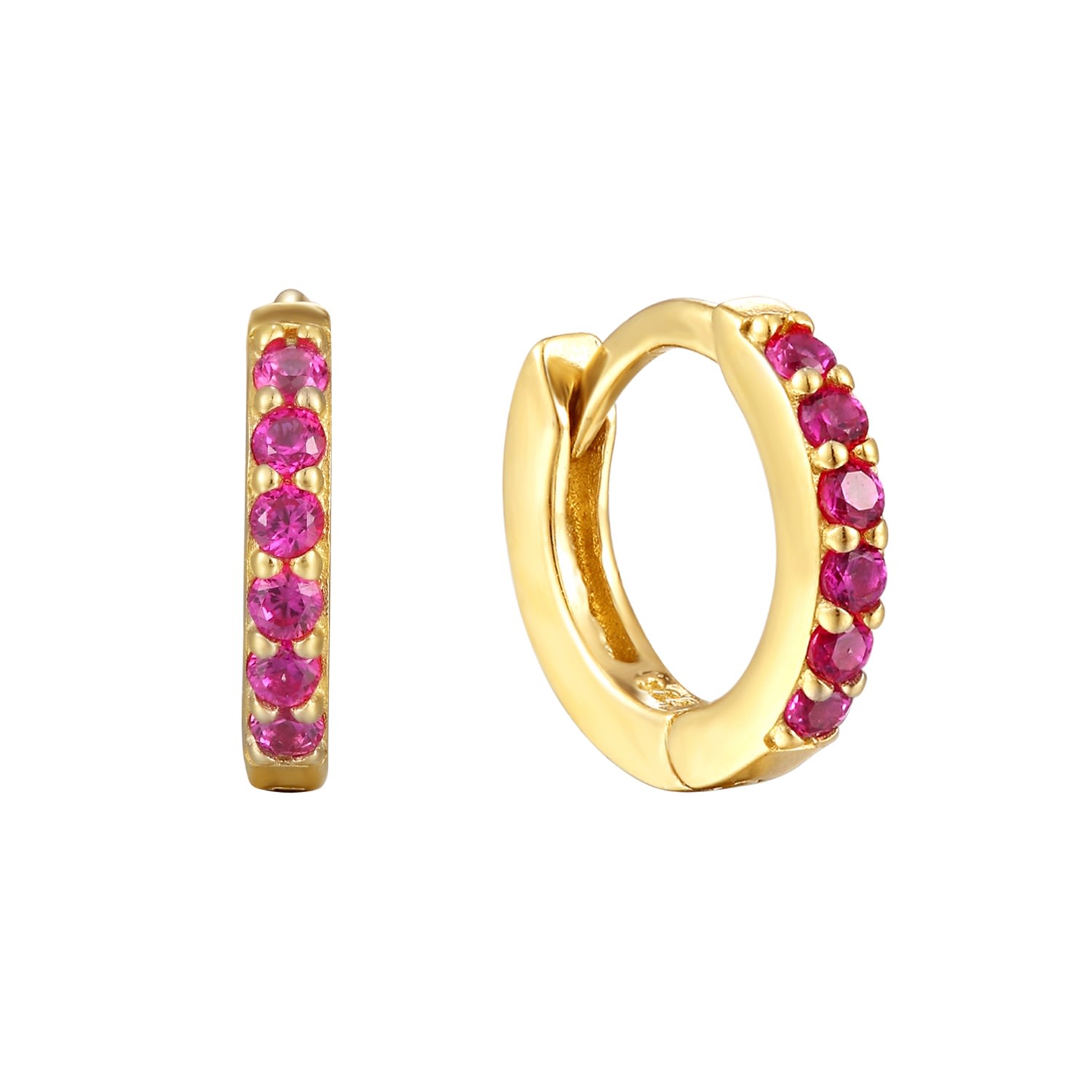 Women’s 22Ct Gold Vermeil Tiny Ruby Cz Hoop Earrings Seol + Gold