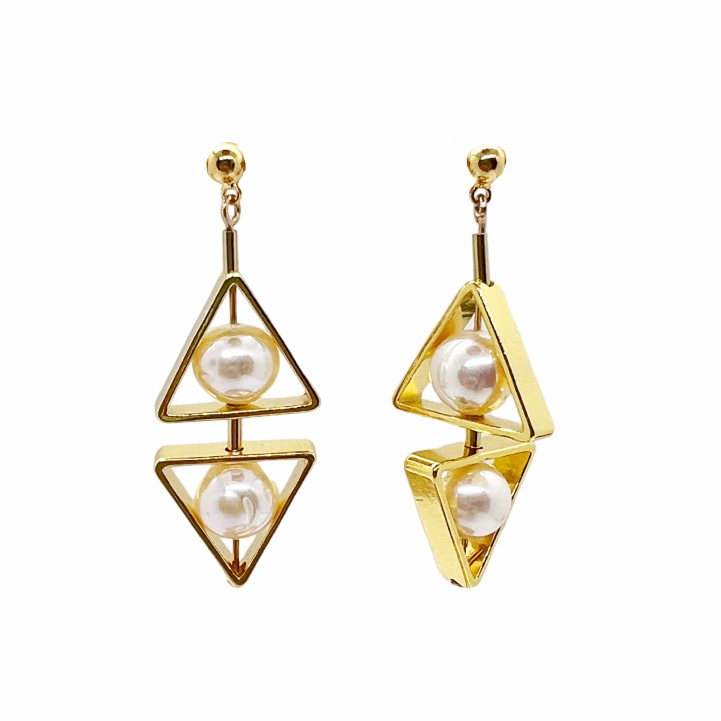 Women’s Gold / White Double Triangle Pearl Art Earrings Aracheli Studio