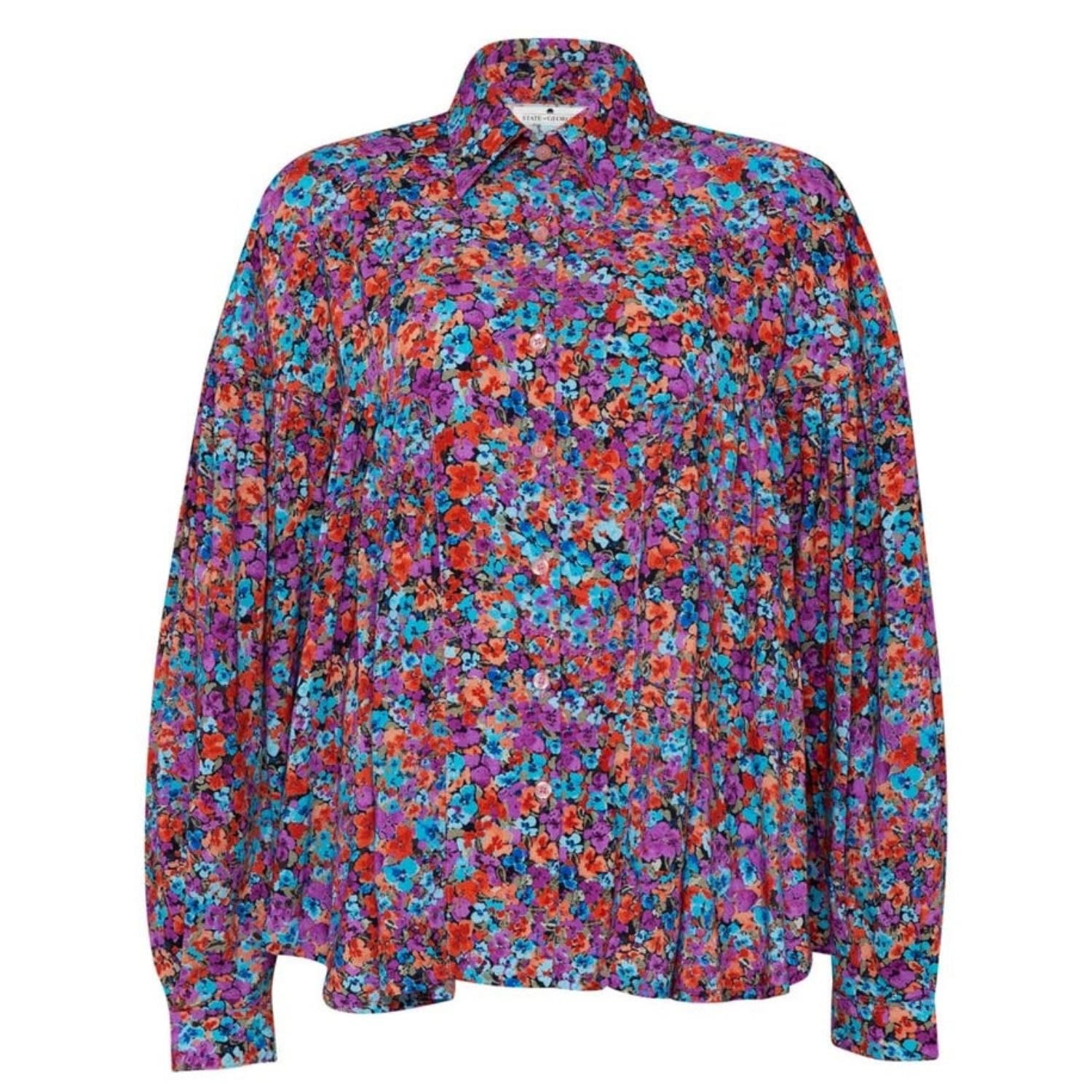 State Of Georgia Women's Red The Pirate Button Up Shirt Floral Explosion Raspberry In Red