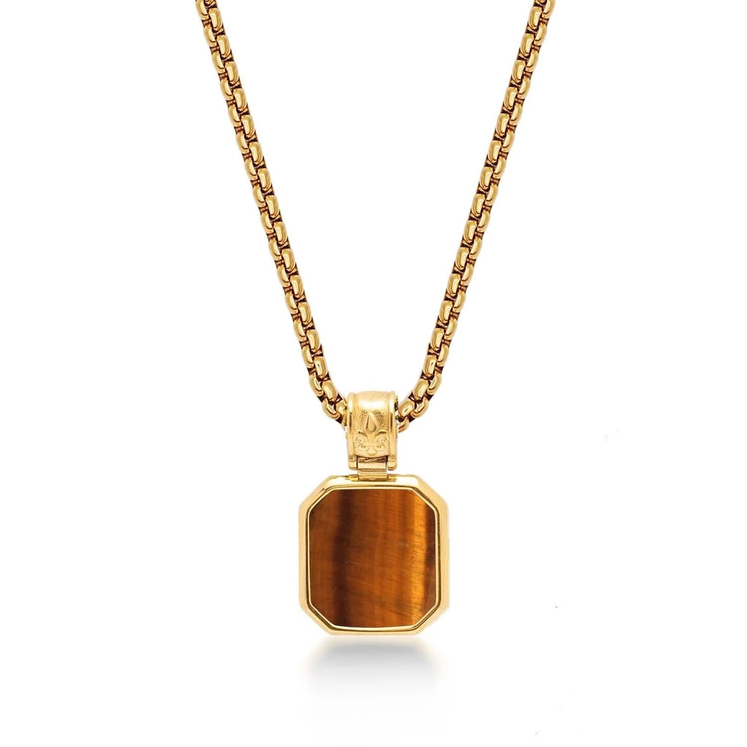 Gold Necklace With Square Brown Tiger Eye Pendant | Nialaya | Wolf & Badger