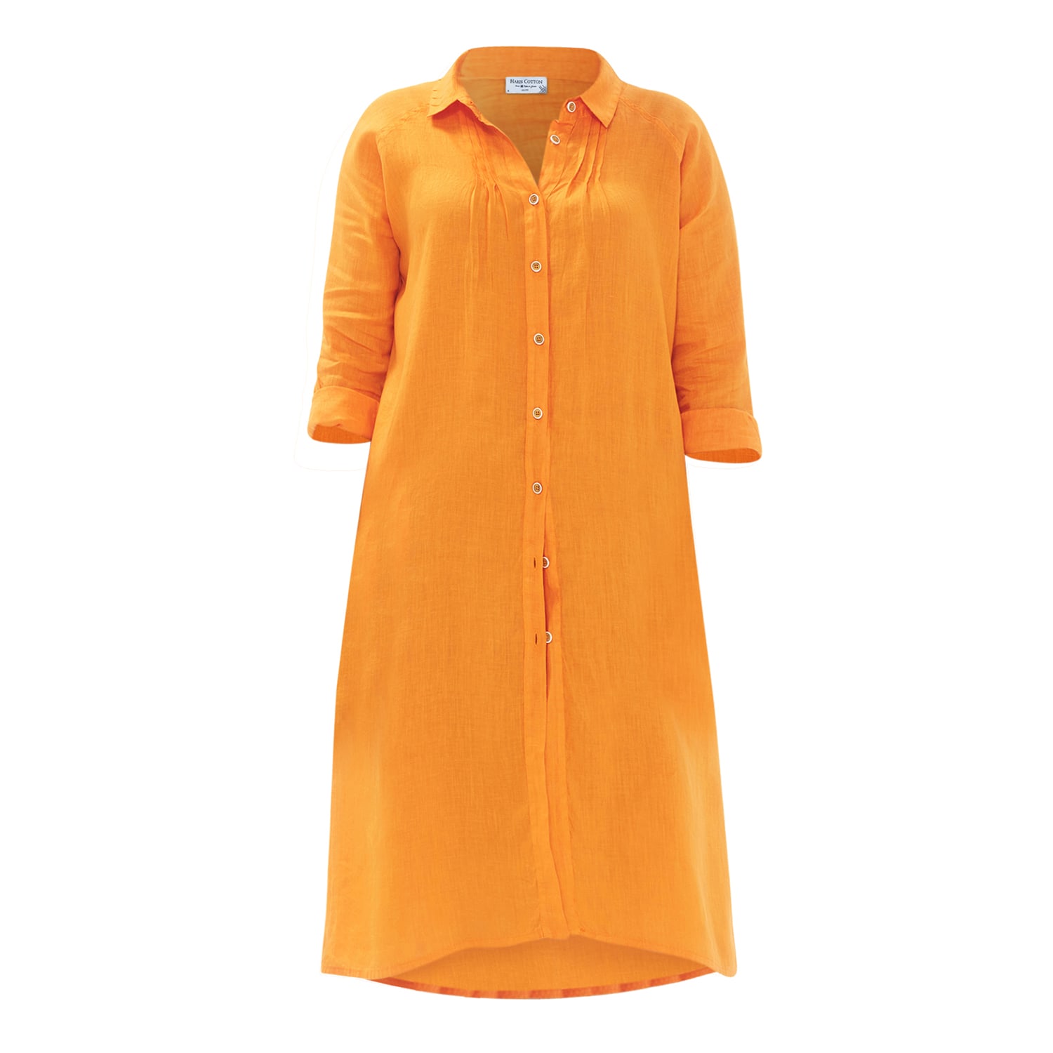 Haris Cotton Women's Yellow / Orange Split Hem Linen Shirt With Drop Sholder - Lotus