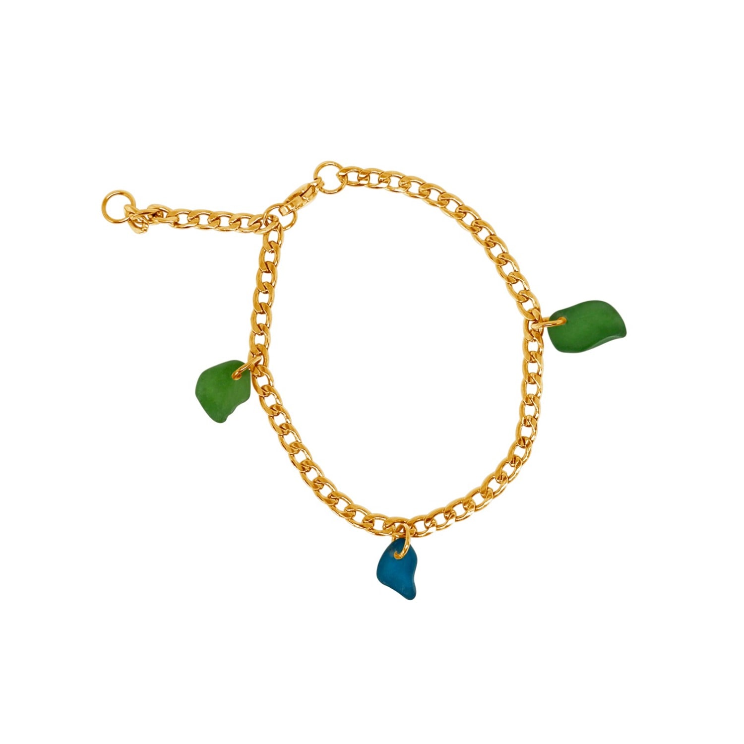 Glasstyk I/s Women's Blue / Green Fragments Blue And Green Sea Glass Bracelet Gold
