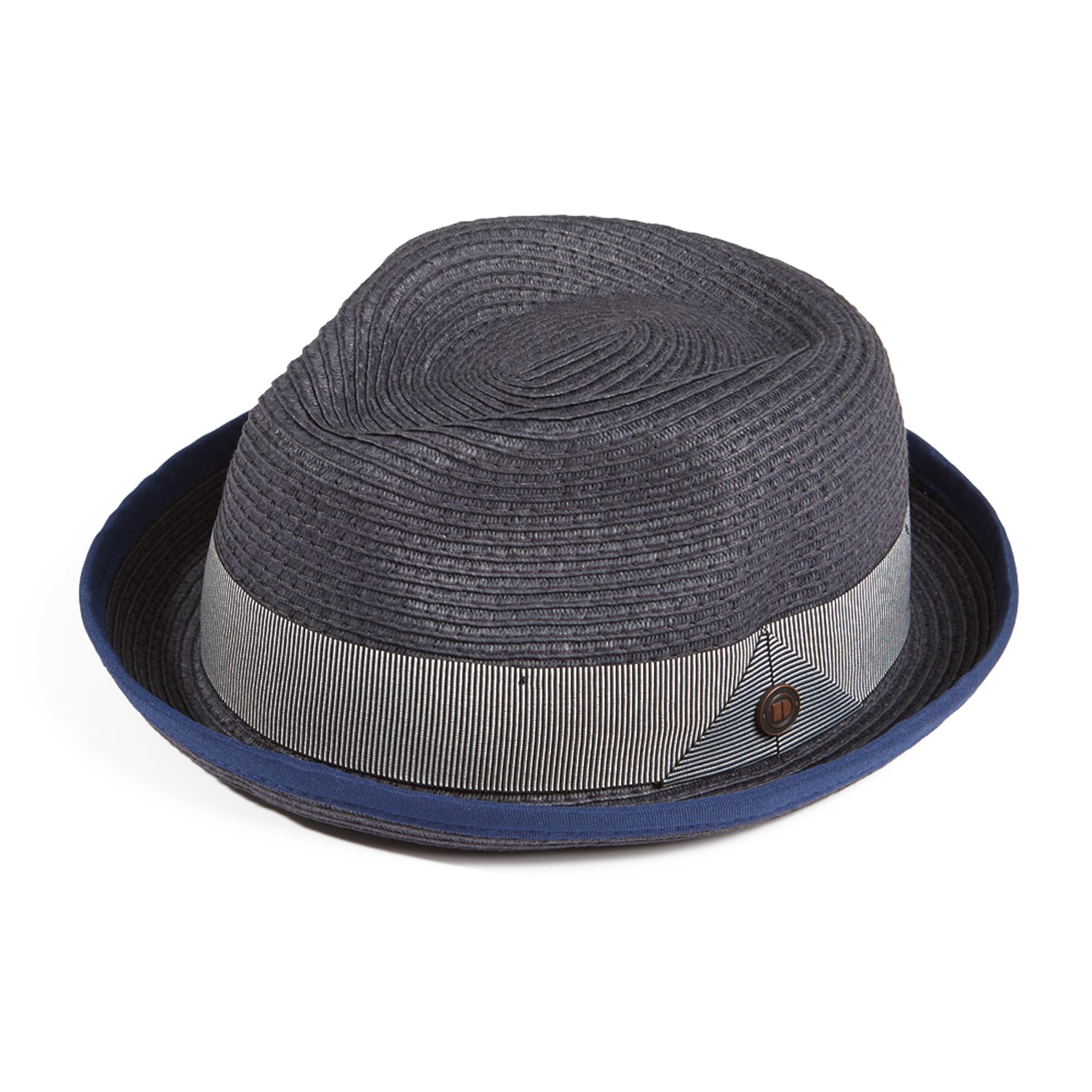 Dasmarca Hats Men's Blue Dasmarca Andy Short Brim Trilby Retro Summer Skimpy Brim Straw Braided Hat - Navy In Blue