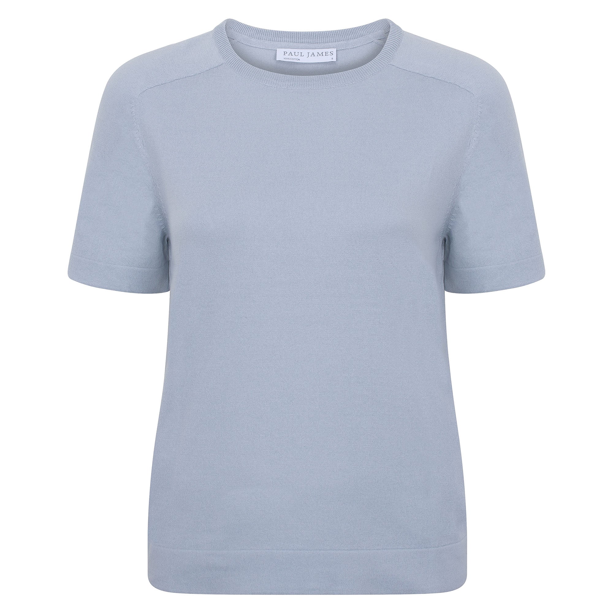 Paul James Knitwear Womens Ultra Fine Cotton Cassie Saddle Shoulder Knitted T-shirt - Pale Blue In Blue