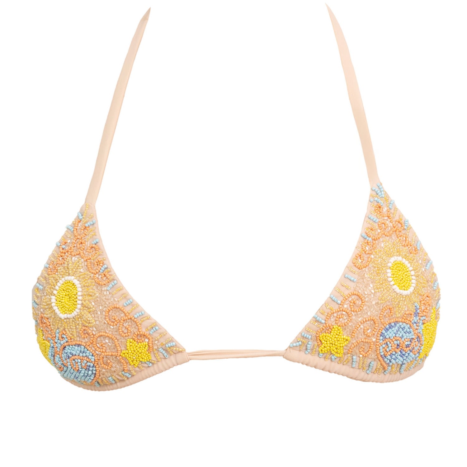 Self-adore Women's Neutrals / Brown High Tide Hand-beaded Embellished Bikini Top- Sand In Brown